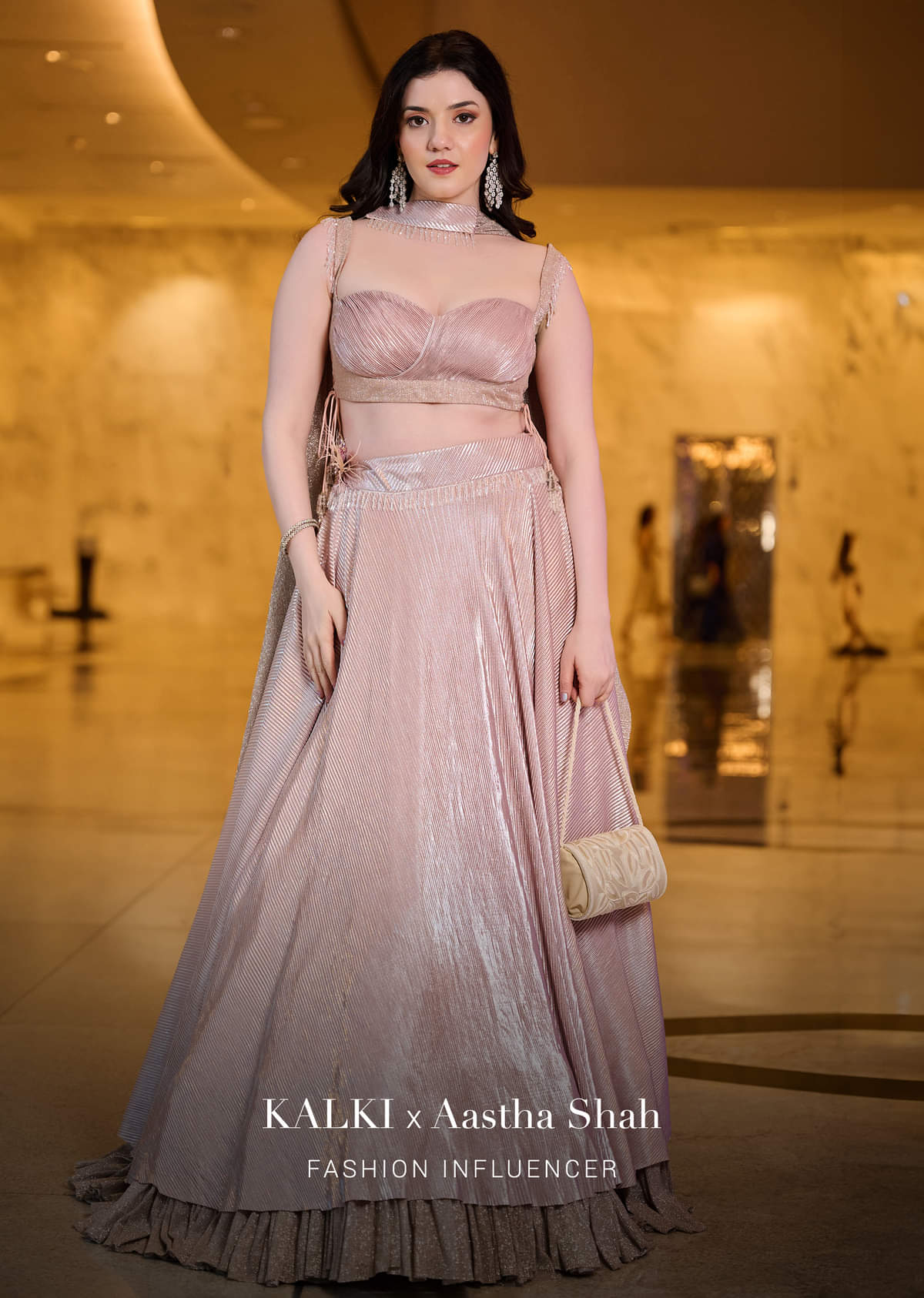 Buy Blush Pink PrePleated Frill Lehenga With TieUp Blouse And Choker