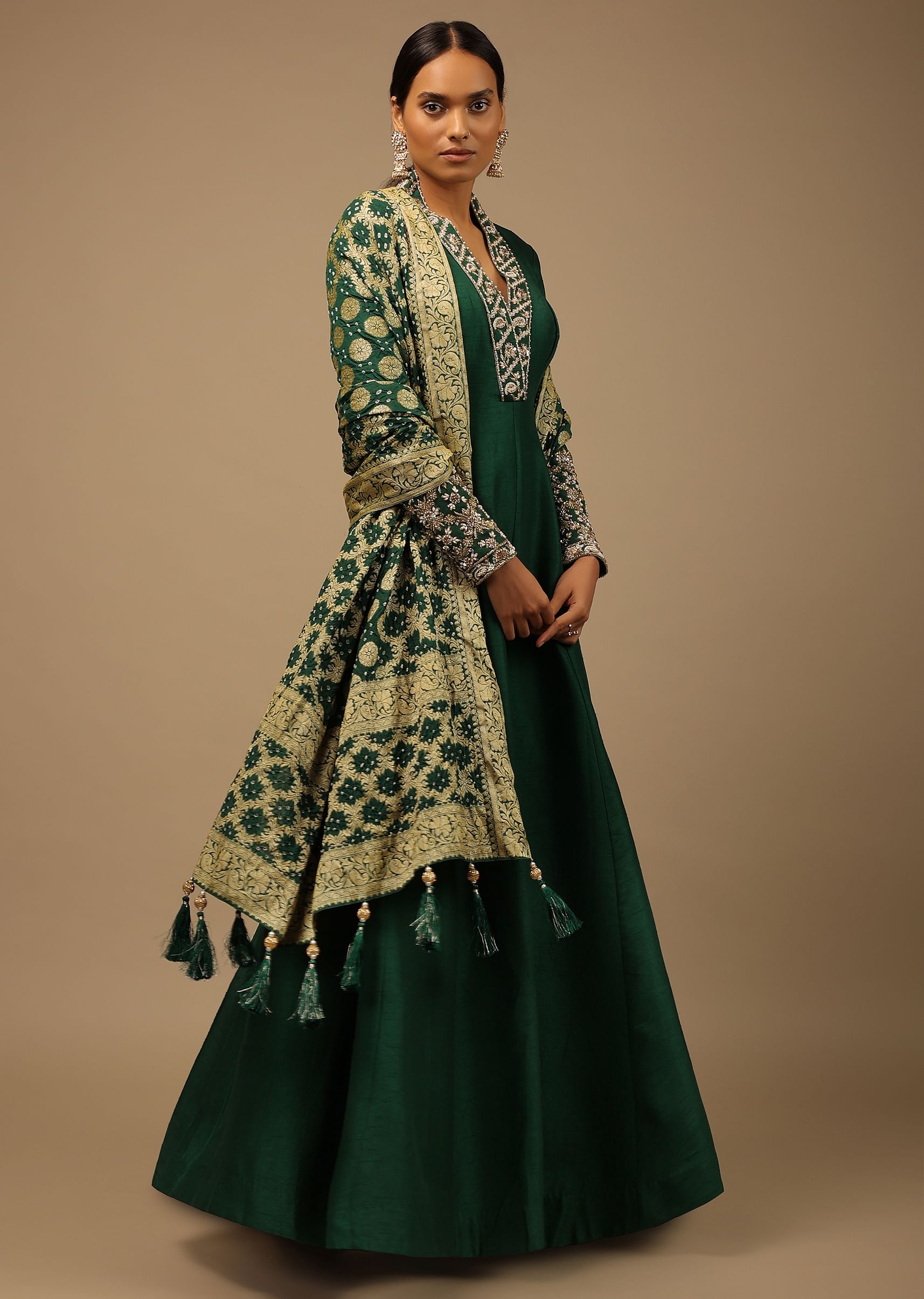 Raw silk anarkalis with ikkat dupattas on sale