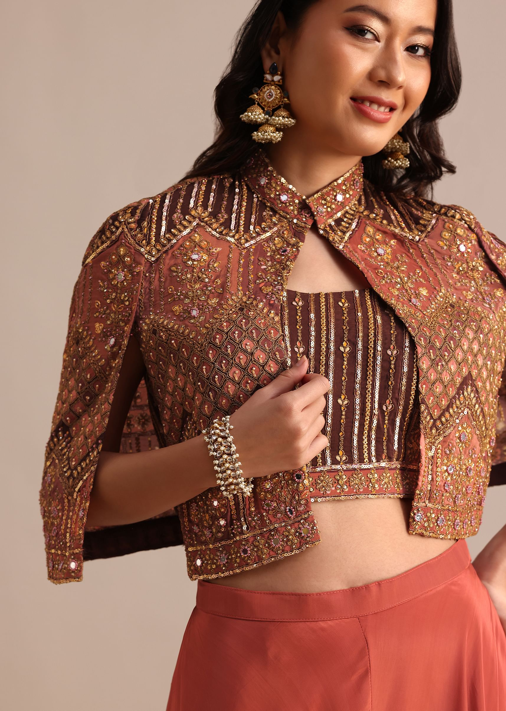 Embroidered cape jacket top