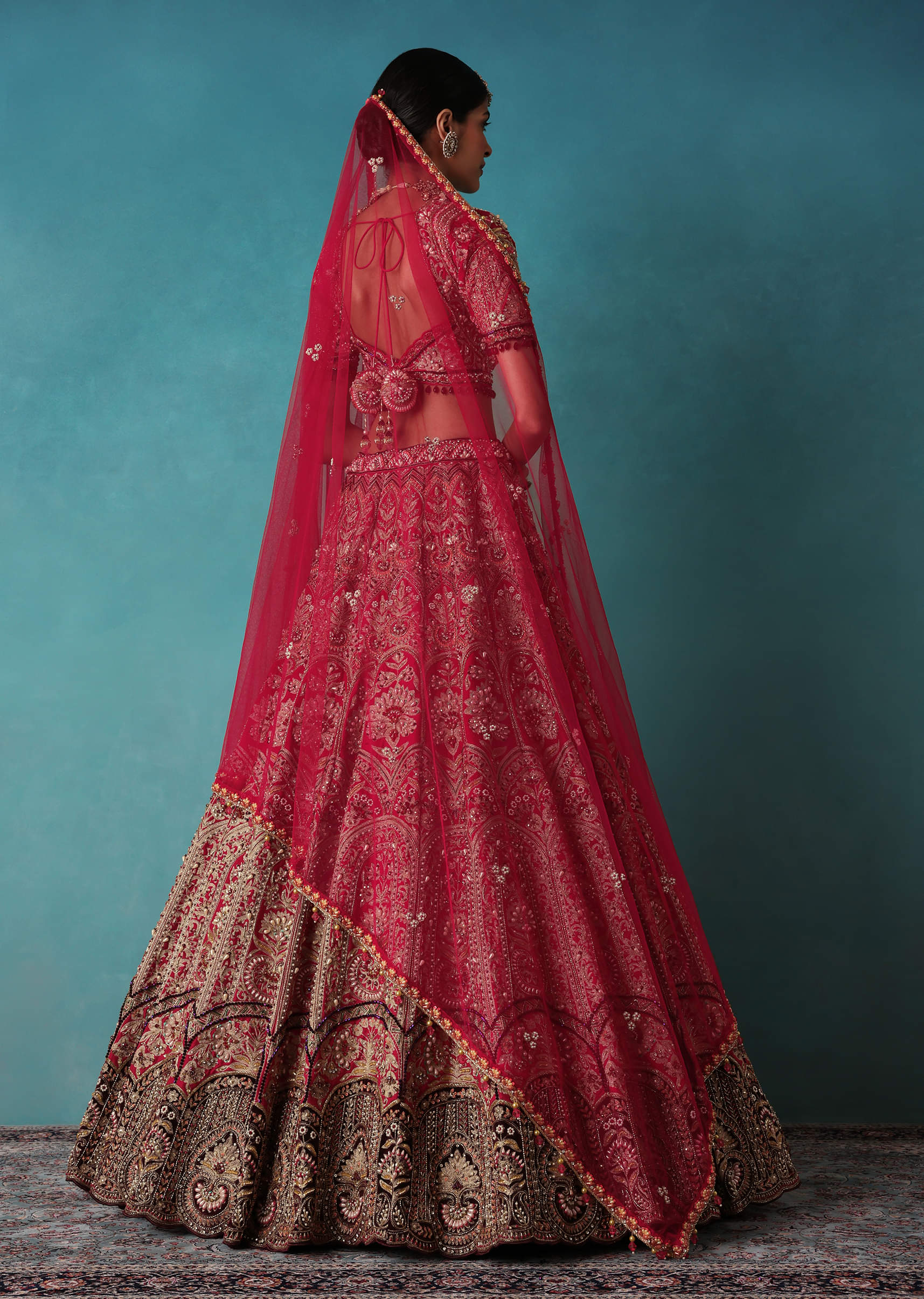 Red velvet lehenga for bridal on sale