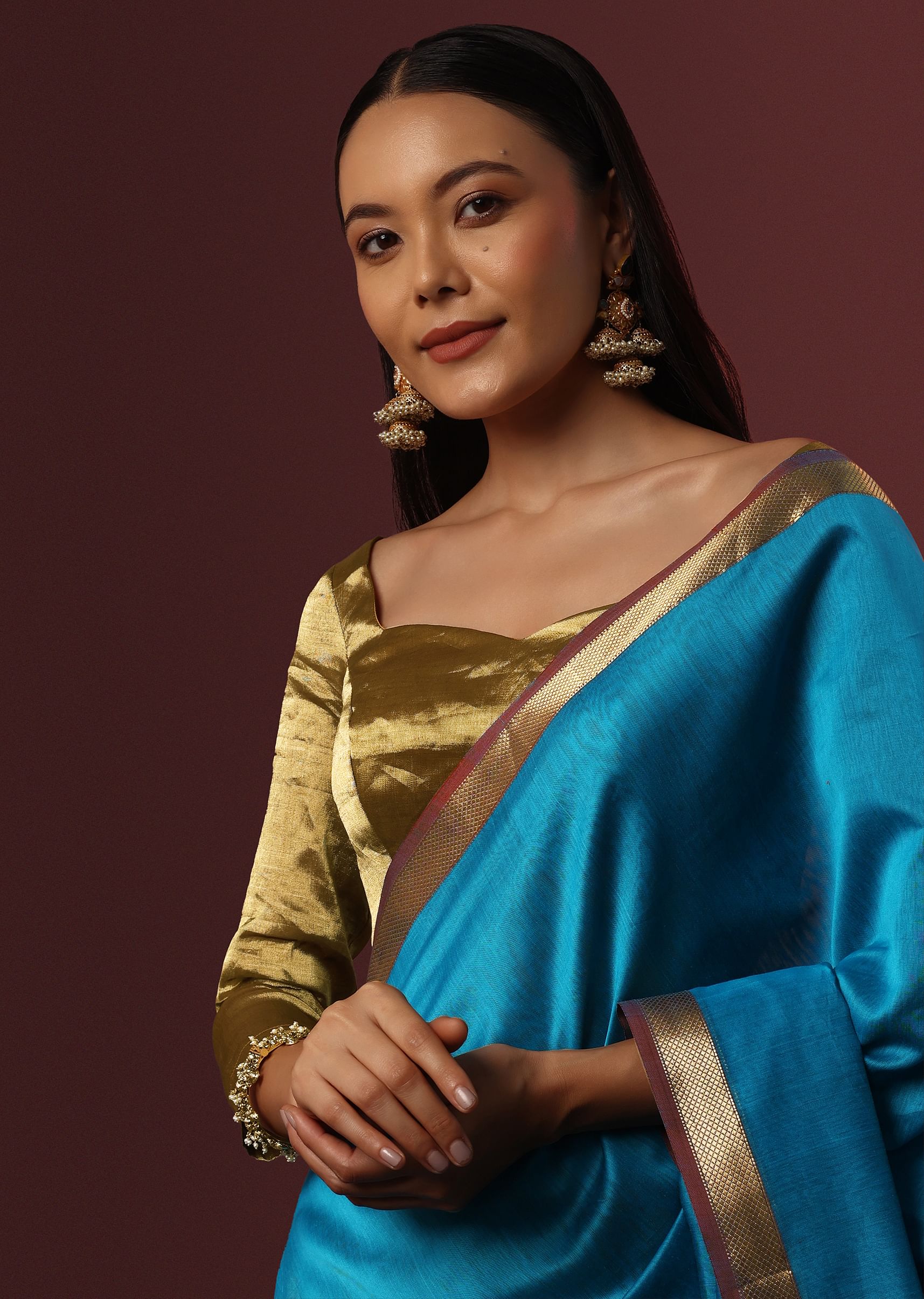 Gold blouse outfit hot sale