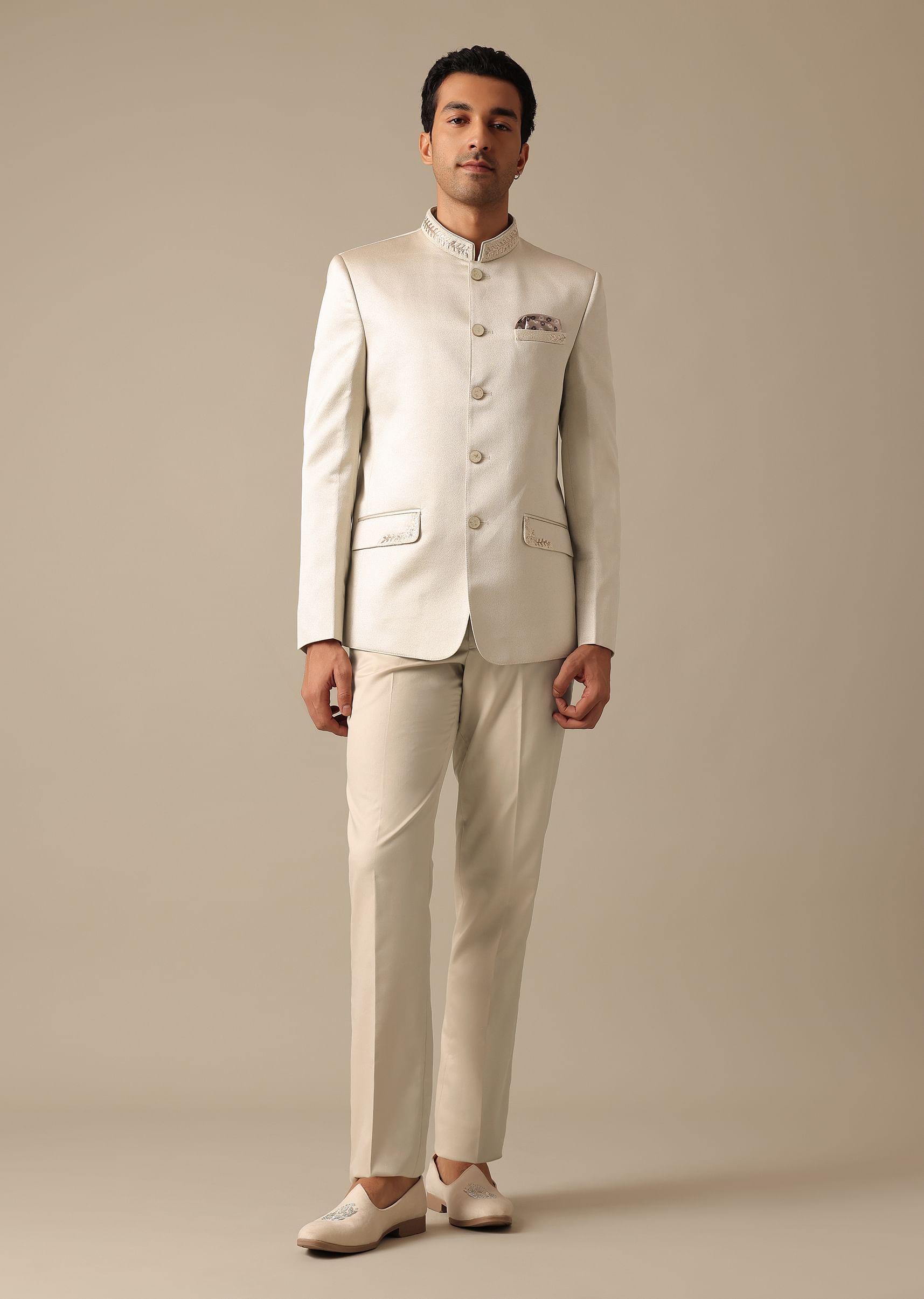 Buy Beige Bandhgala Jodhpuri Suit With Embroidered Detail KALKI Fashion India