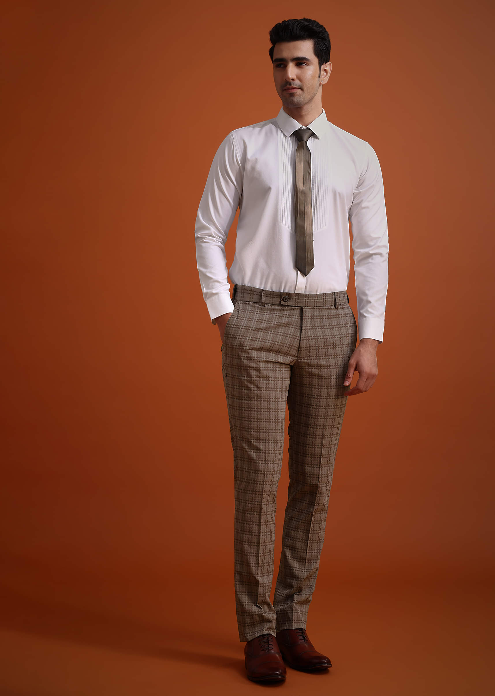 Buy Brown Checkered Tuxedo And Pant Set Buy Brown Checkered Tuxedo And Pant Set