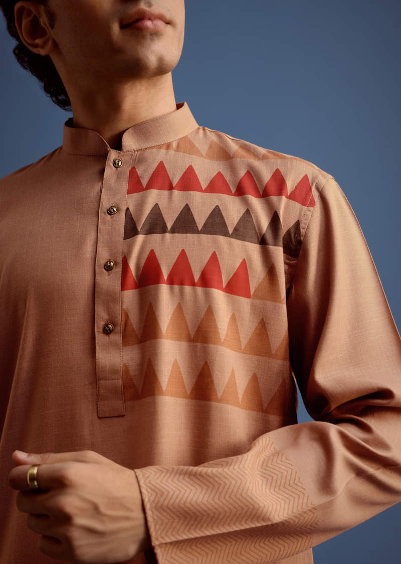 Brown Geometric Hand Block Printed Kurta Set