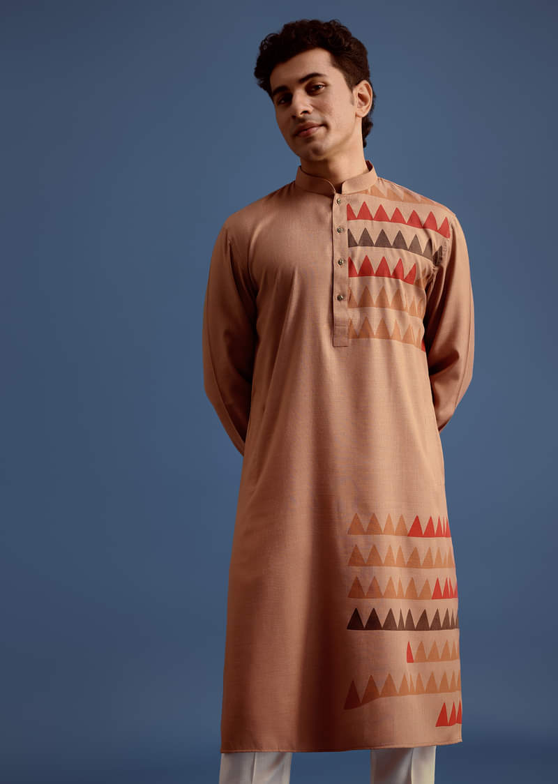 Brown Geometric Hand Block Printed Kurta Set