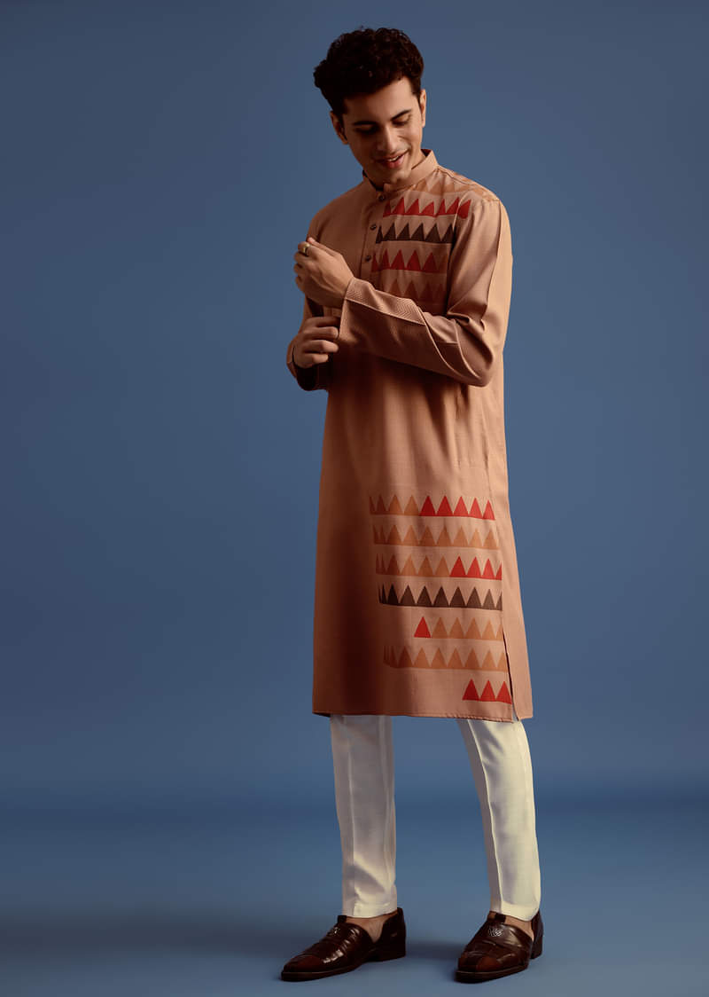 Brown Geometric Hand Block Printed Kurta Set