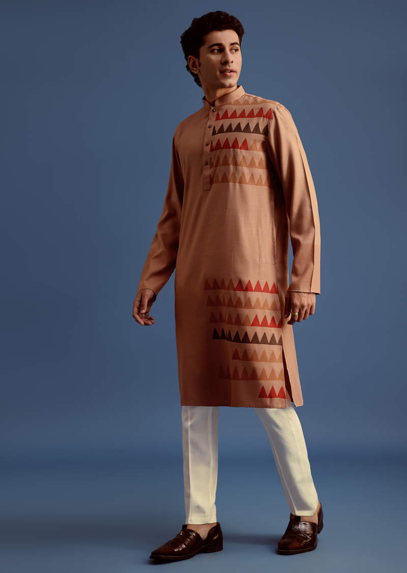Brown Geometric Hand Block Printed Kurta Set