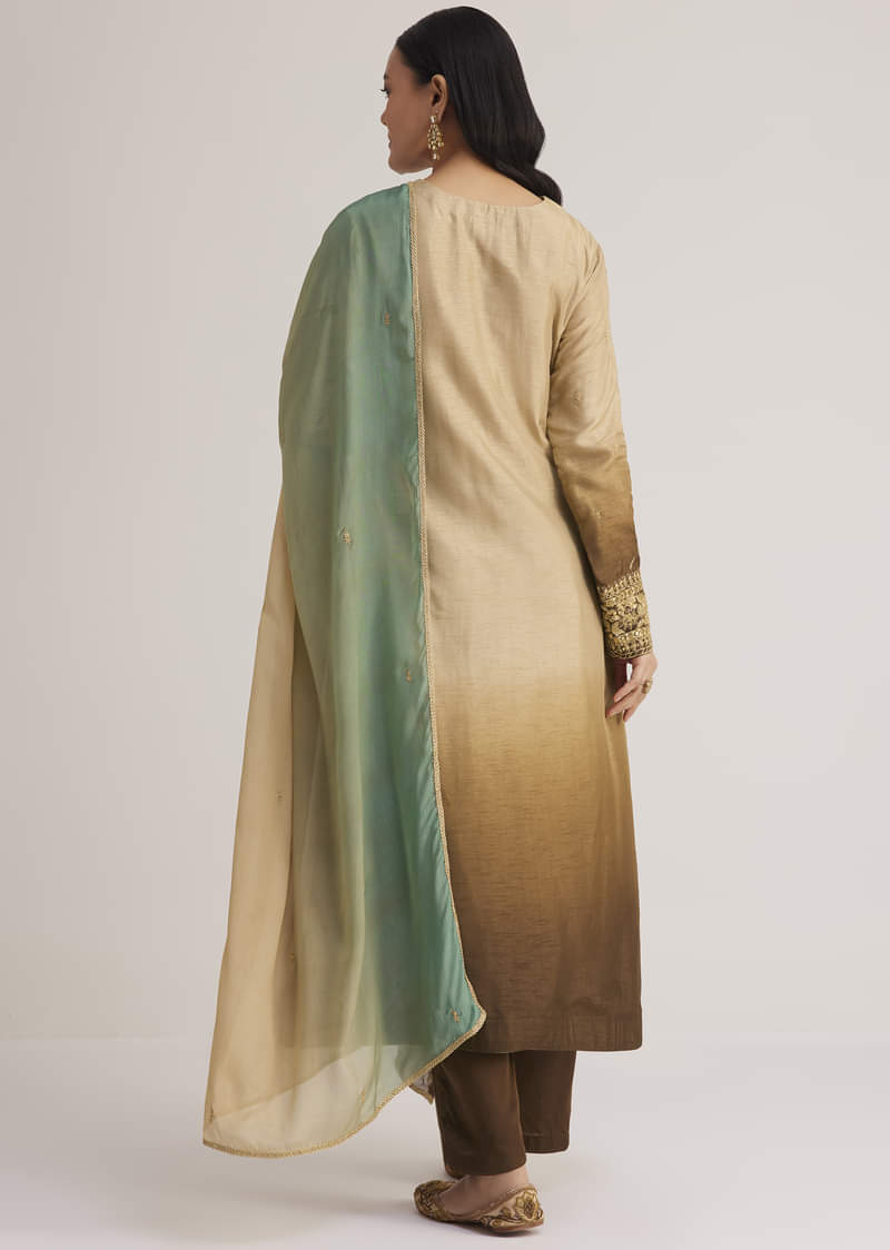 Brown Ombre Embroidered Suit