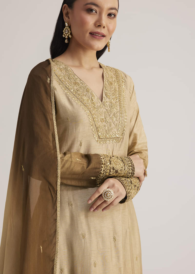 Brown Ombre Embroidered Suit