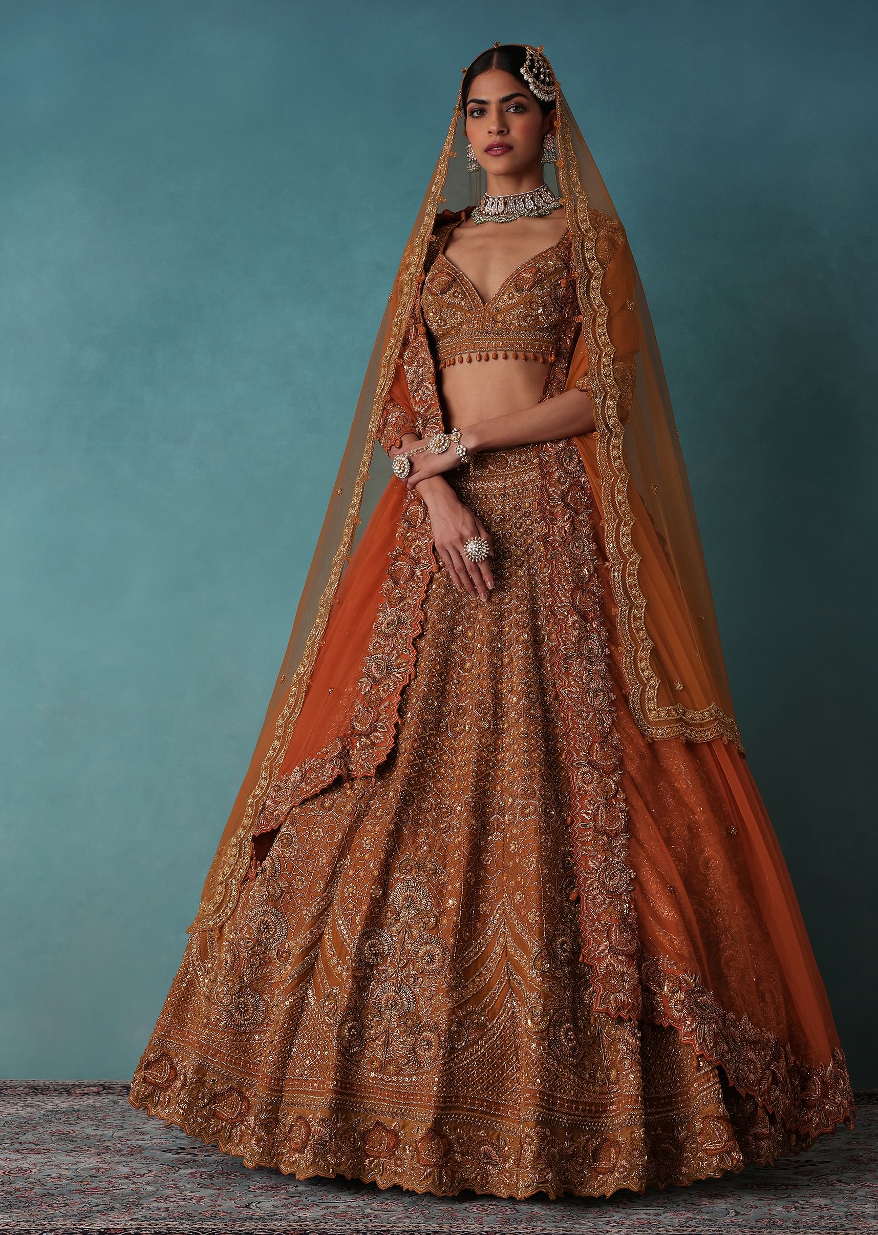Buy Brown Raw Silk Bridal Lehenga Set With Hand Embroidery KALKI Fashion Global