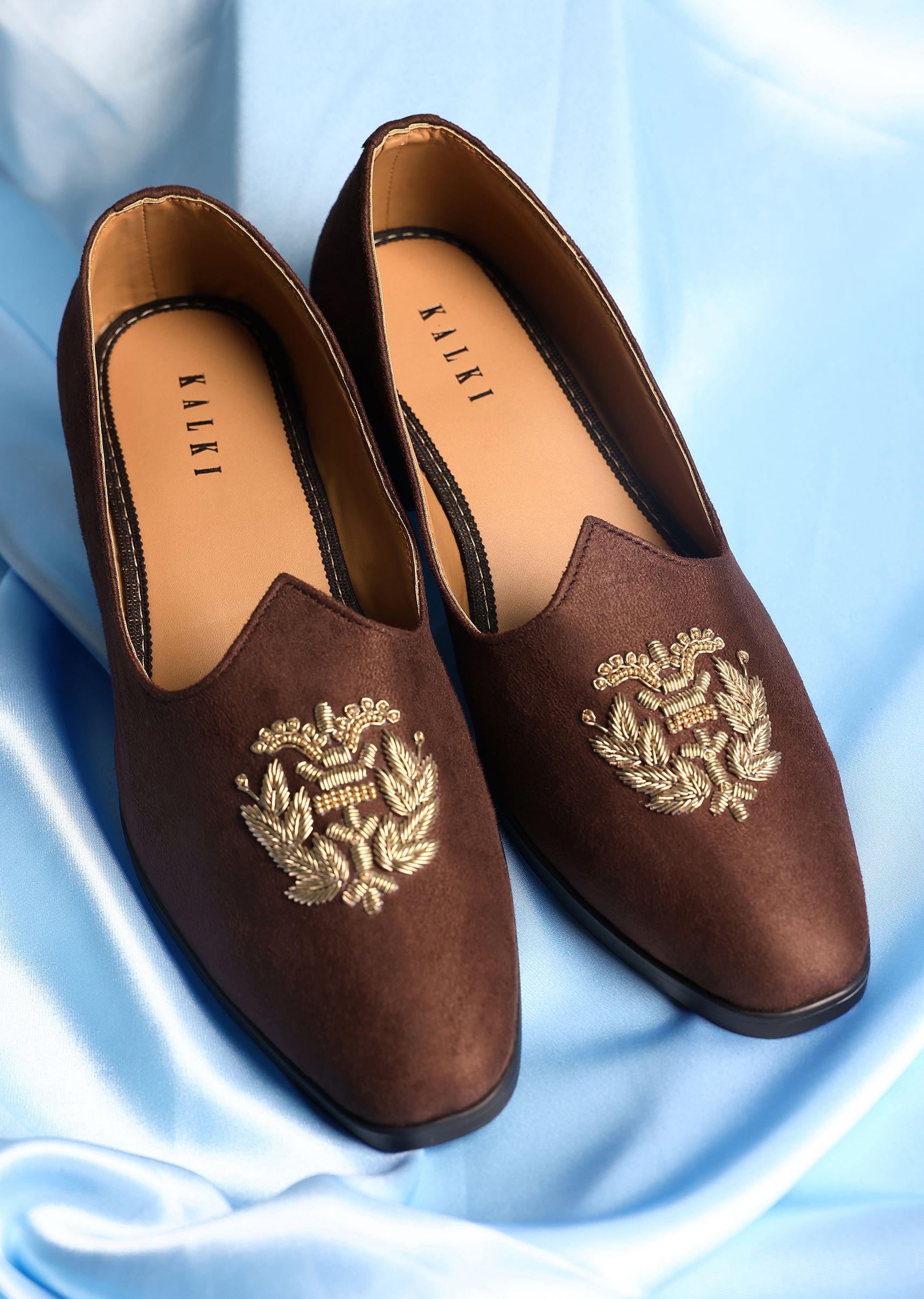 Buy Brown Velvet Jutti With Hand Work For Men