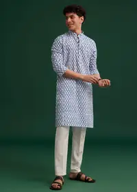 Blue Cotton Ikat Printed Kurta Set