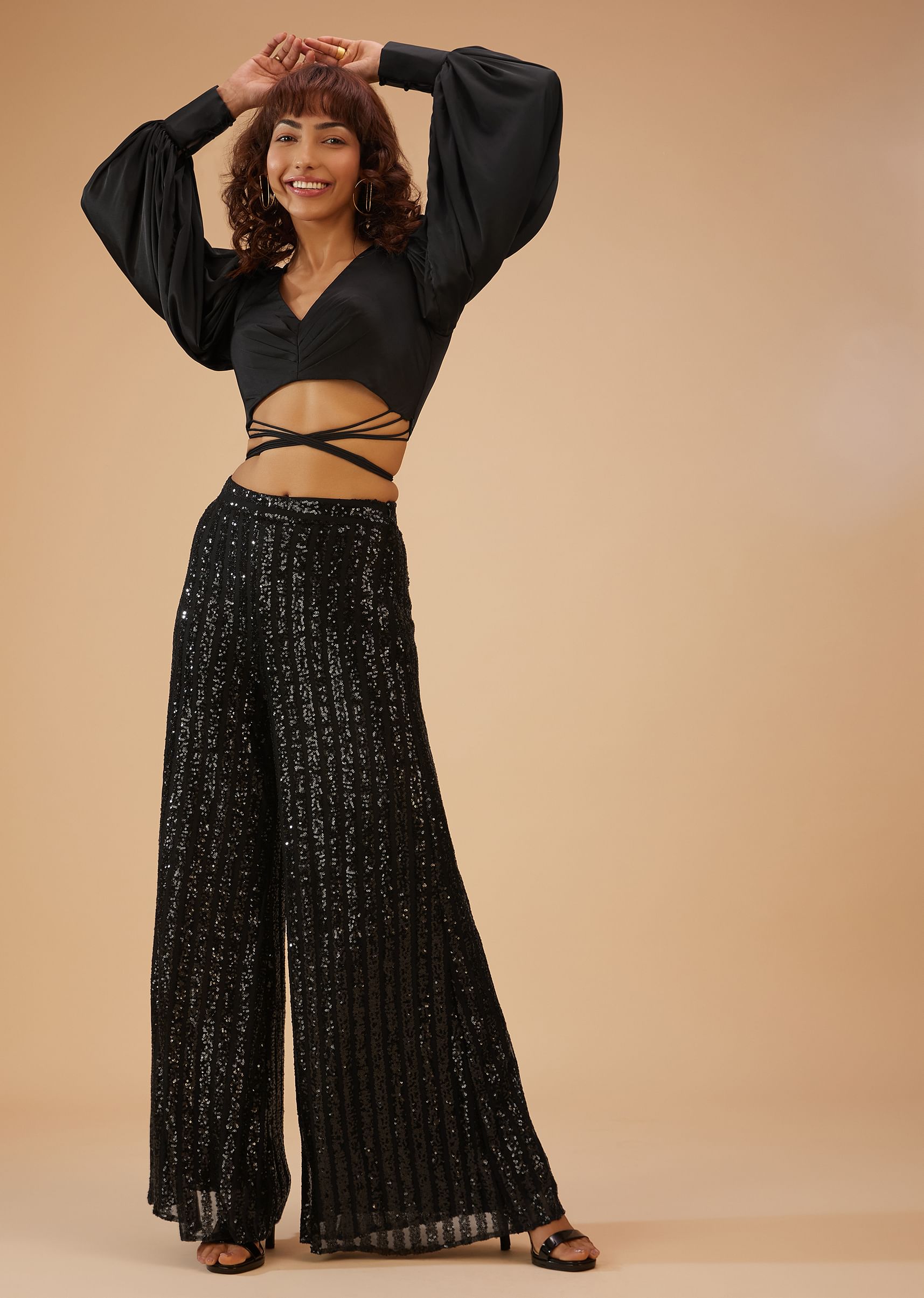 Crop top with palazzo pants online shop