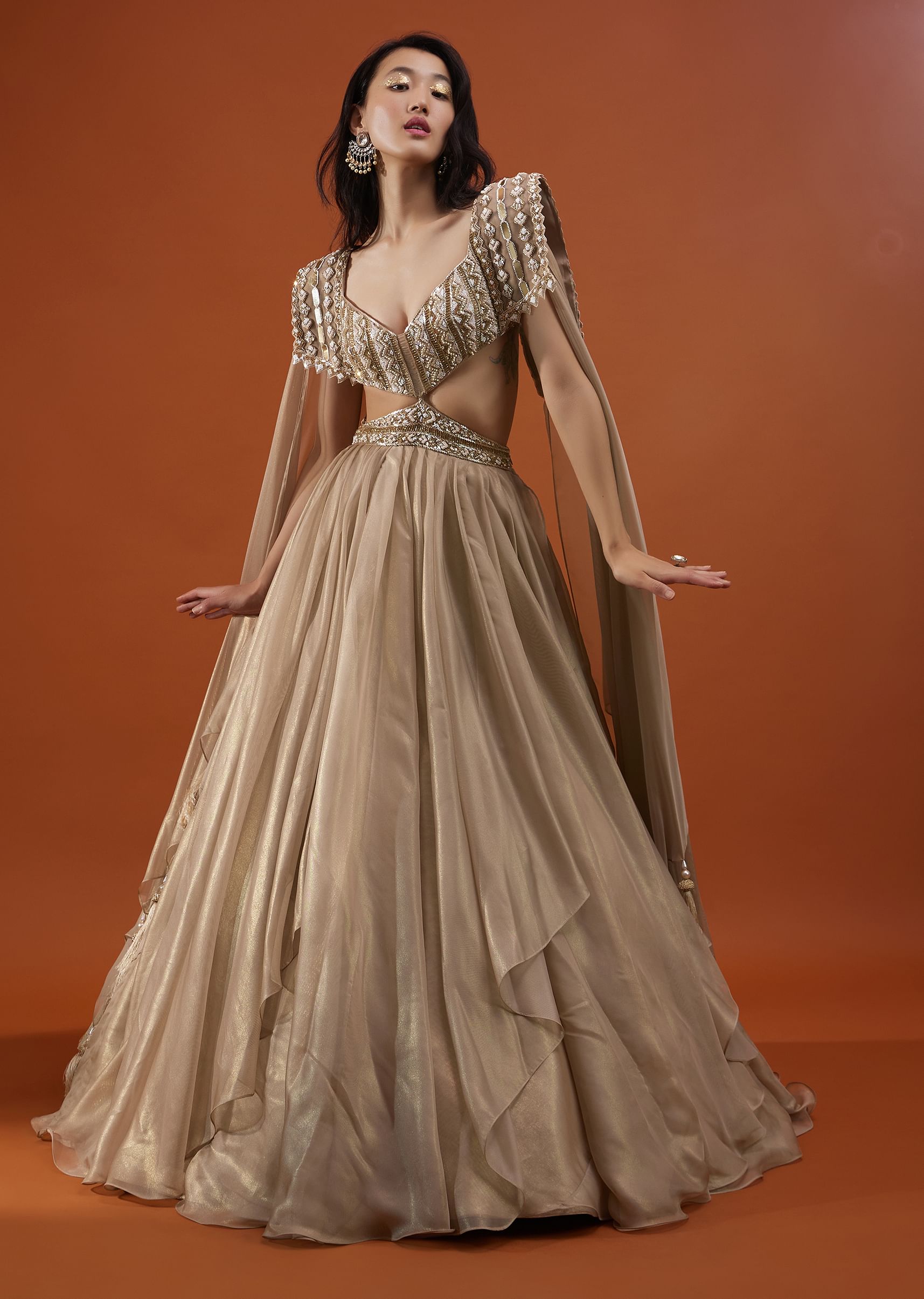 Gold gown with sleeves best sale