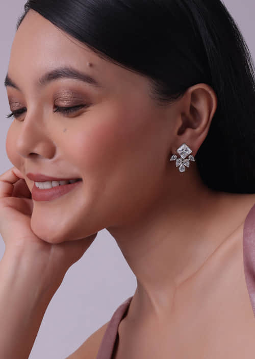 Buy Changeable Swarovski Stud Diamond Earrings In Sterling Silver