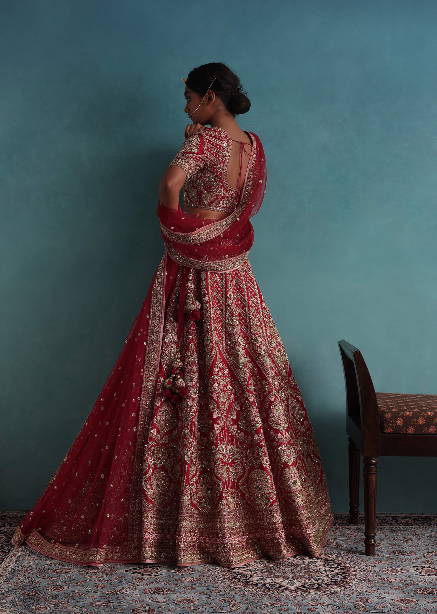 Cherry red bridal lehenga sale