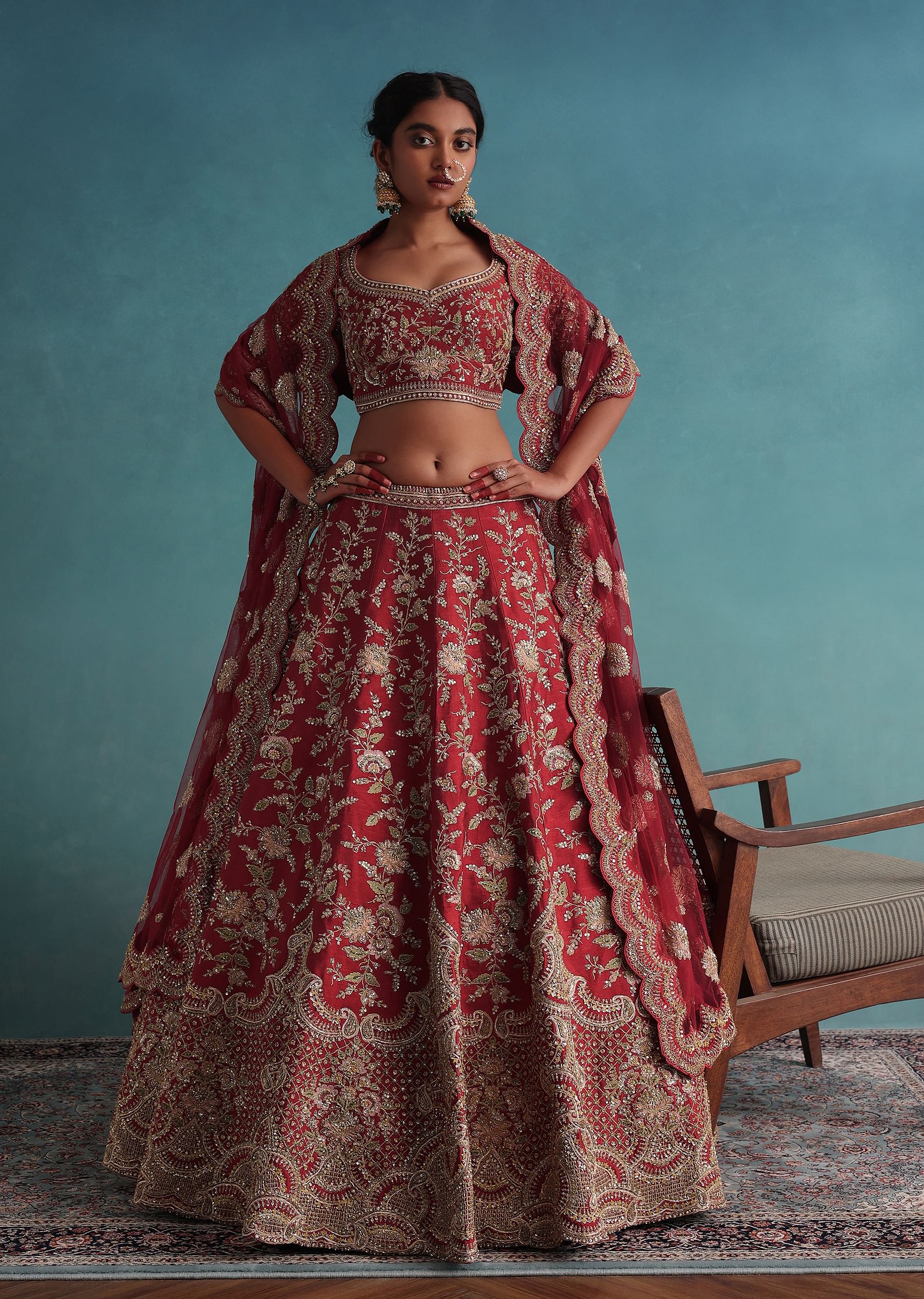 Floral lehenga for bride hotsell