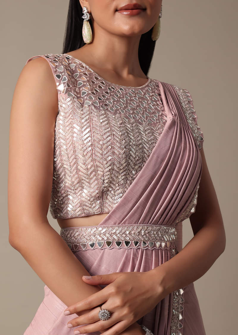 Chic Pink Ready To Wear Saree With Blouse