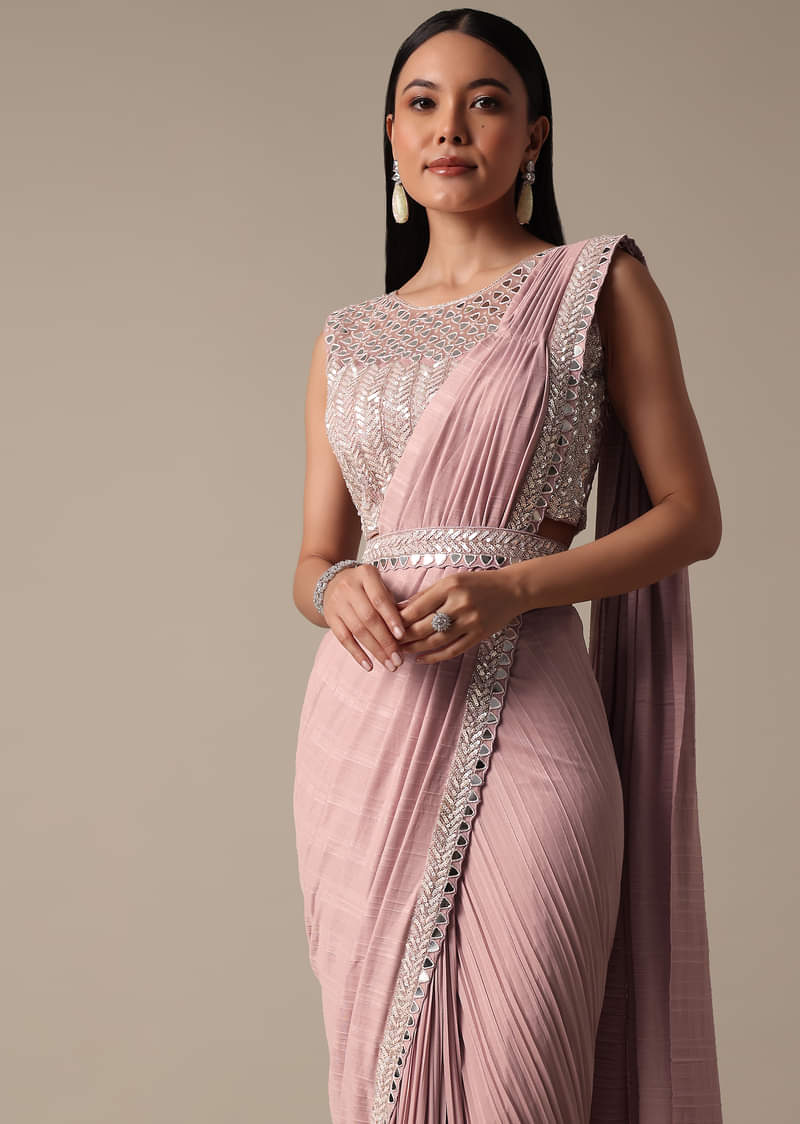 Chic Pink Ready To Wear Saree With Blouse
