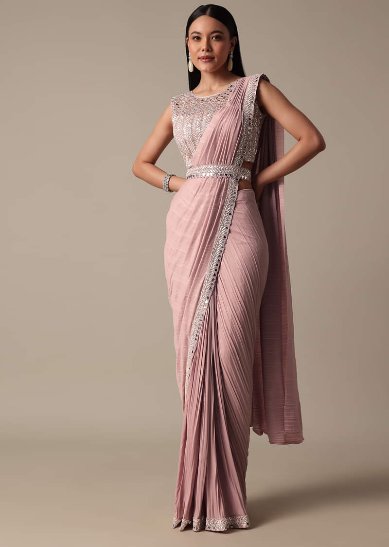 Chic Pink Ready To Wear Saree With Blouse