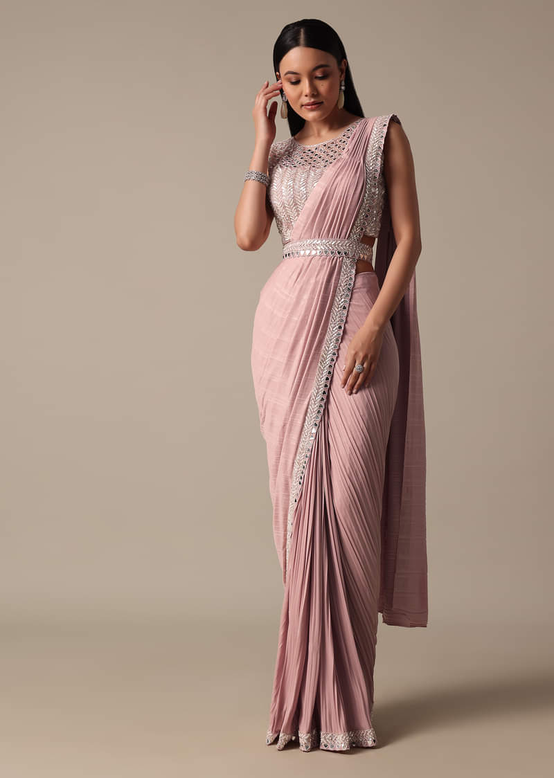 Chic Pink Ready To Wear Saree With Blouse