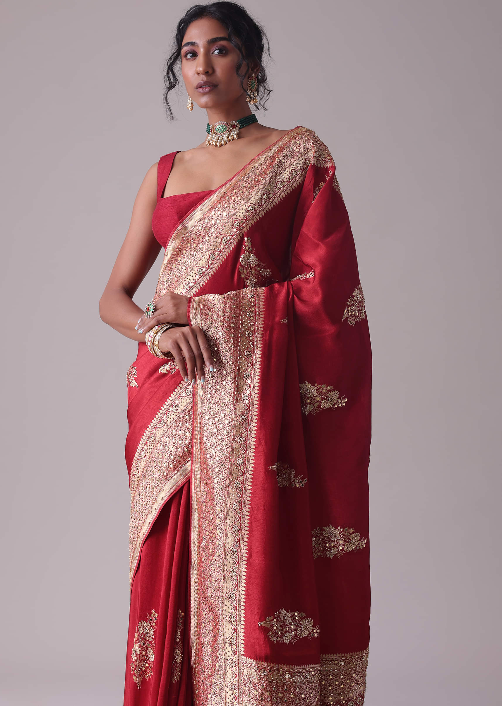Chilli red wedding silk saree discount