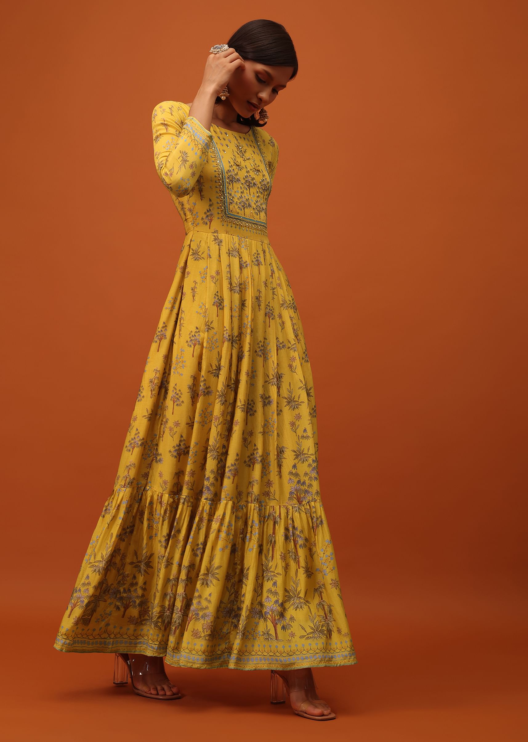 Yellow gown kurti on sale