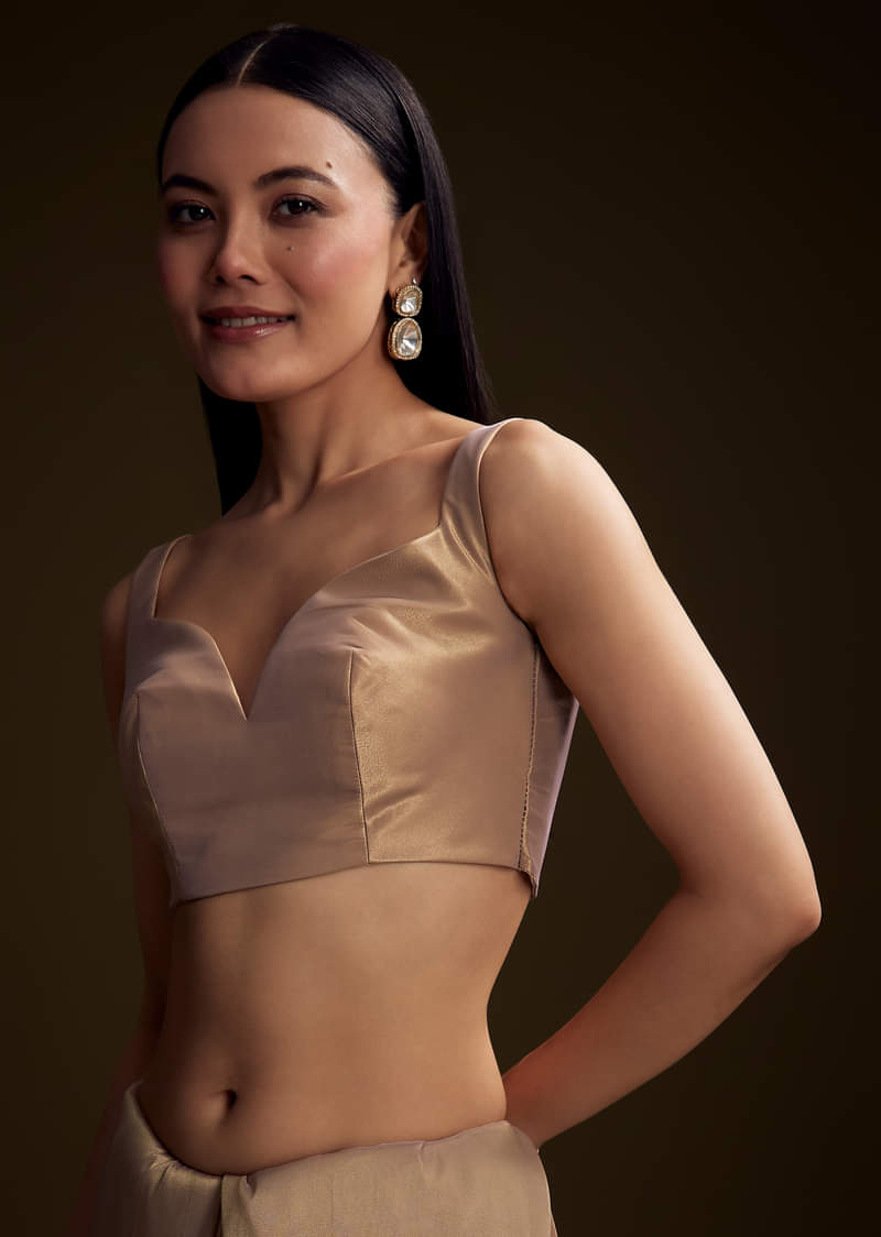 Copper Tissue Saree With Heavy Floral Hand Embroidery