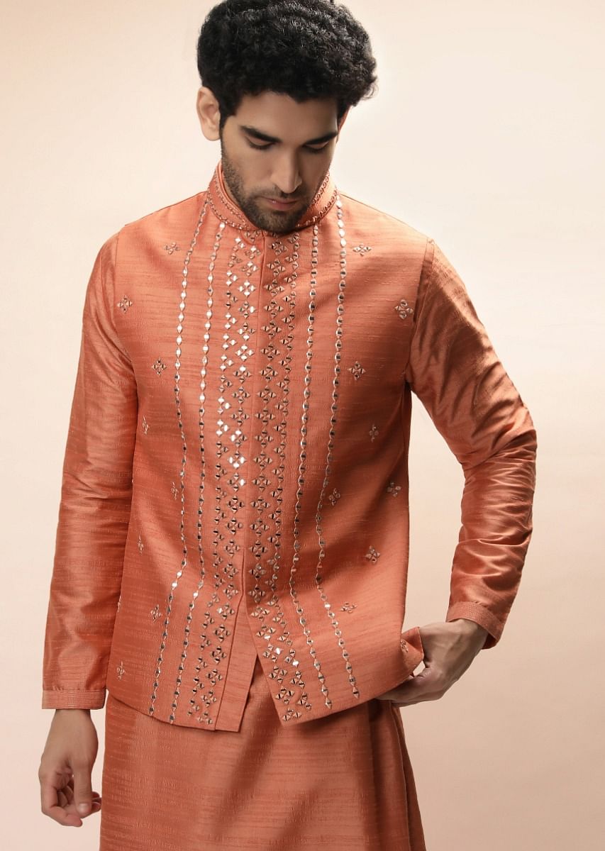 Peach nehru jacket new arrivals