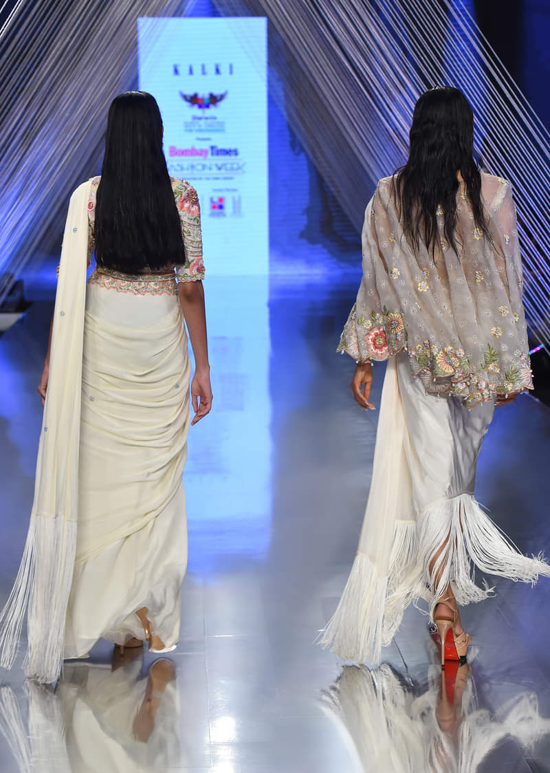 Cream White Ready Tp Wear Saree With Floral Hand Work On The Blouse