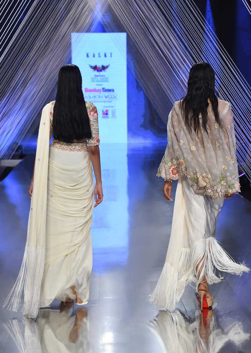 Cream White Ready Tp Wear Saree With Floral Hand Work On The Blouse