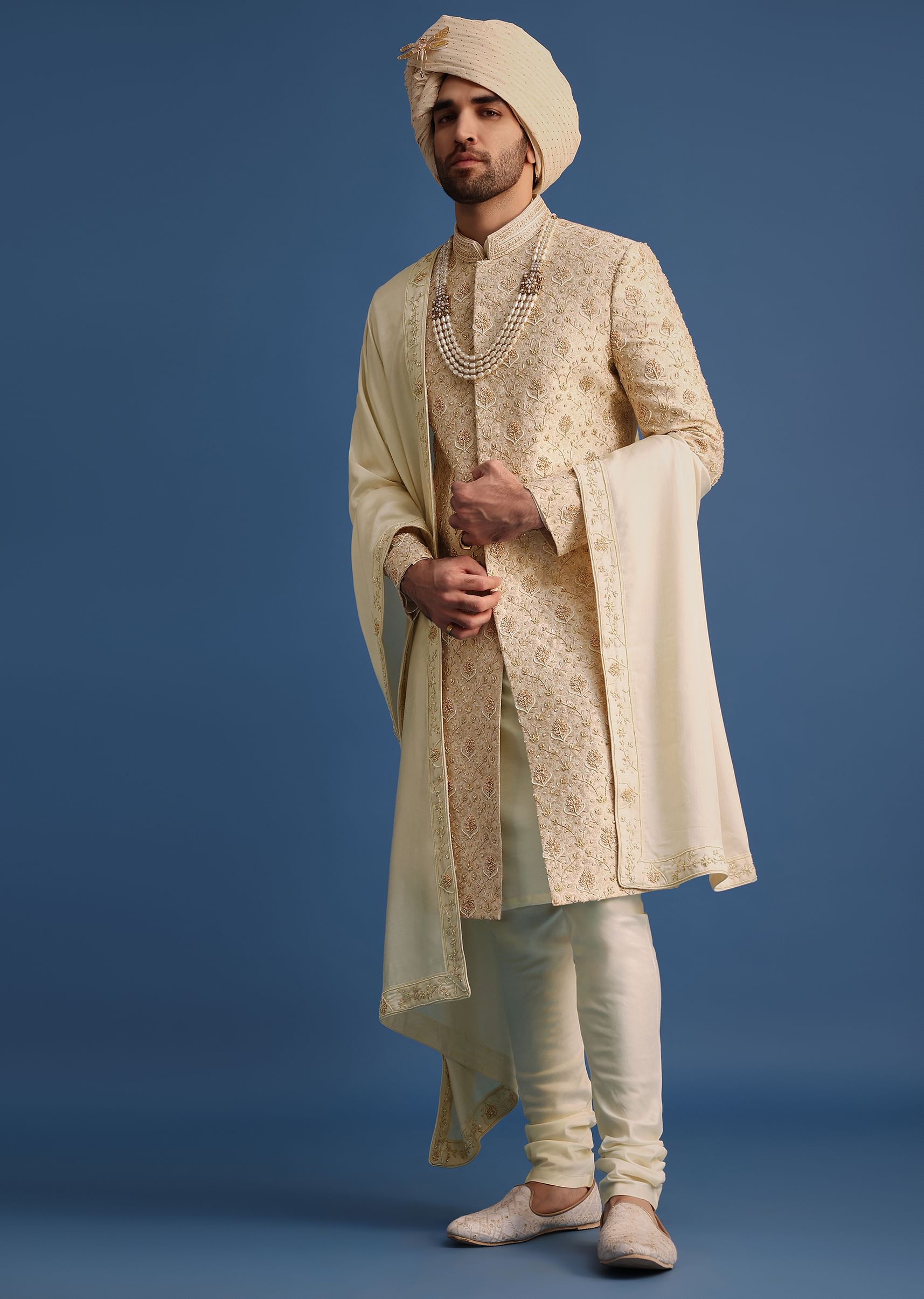 Buy Cream Sherwani Suit With Hand Work KALKI Fashion Global