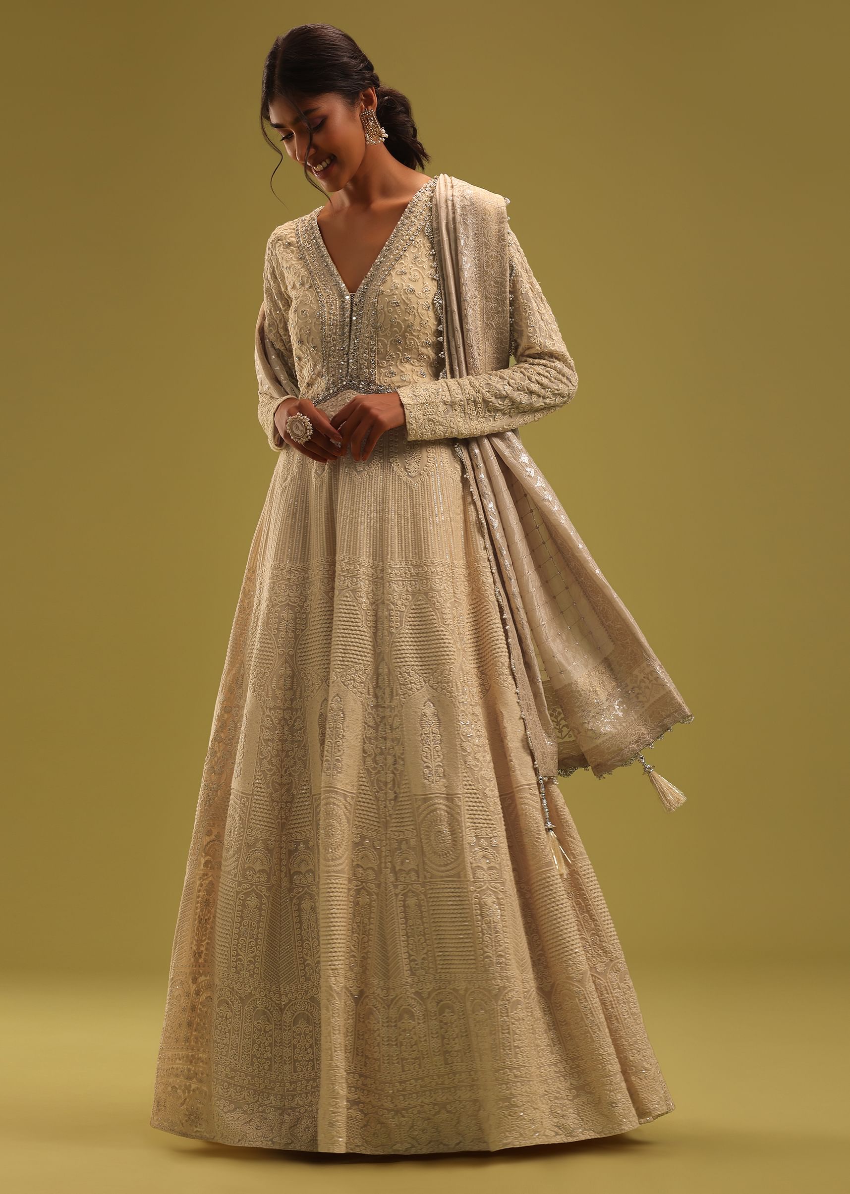 Cream anarkali gown top