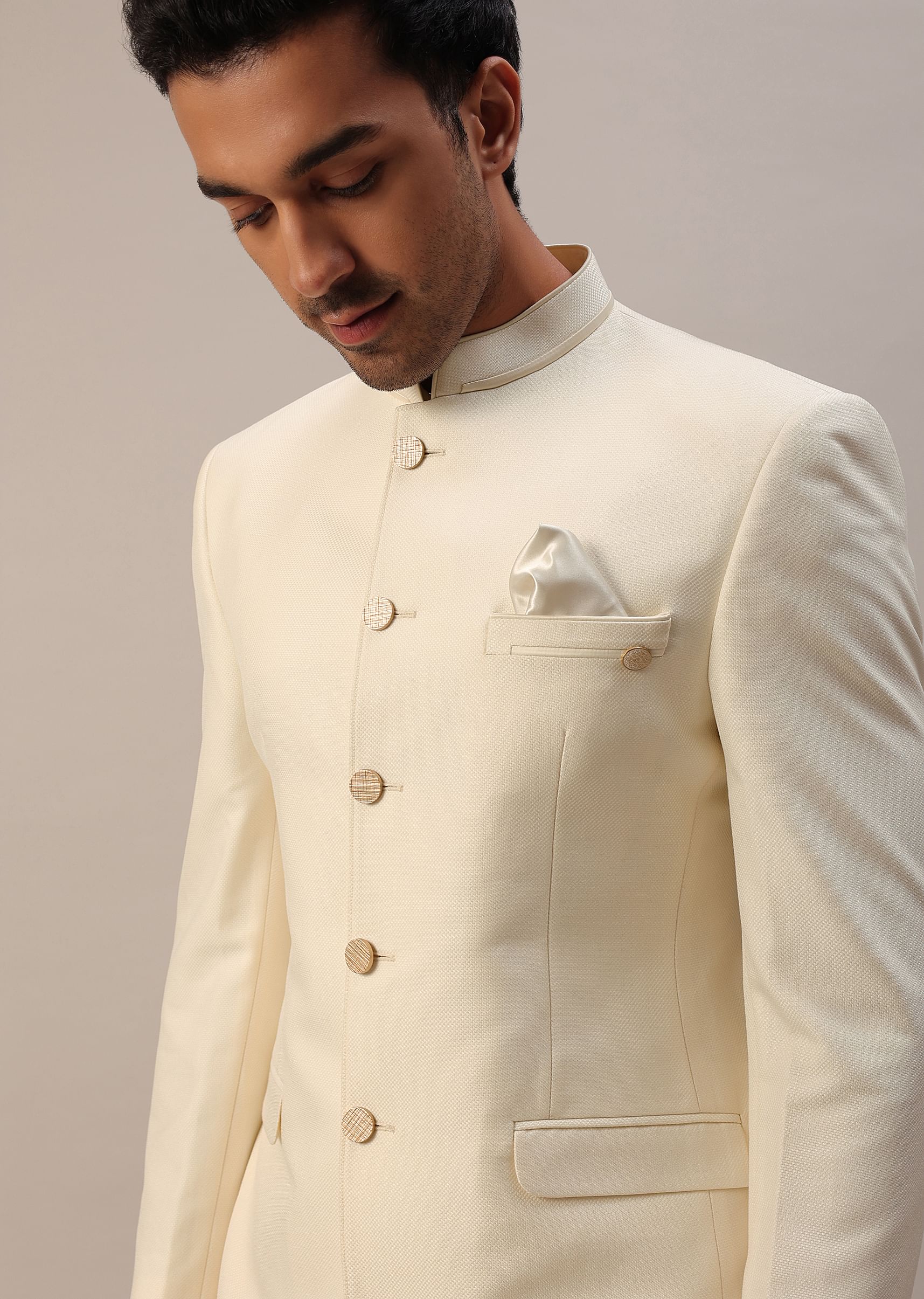 Buy Cream White Terry Rayon Jodhpuri Suit KALKI Fashion India