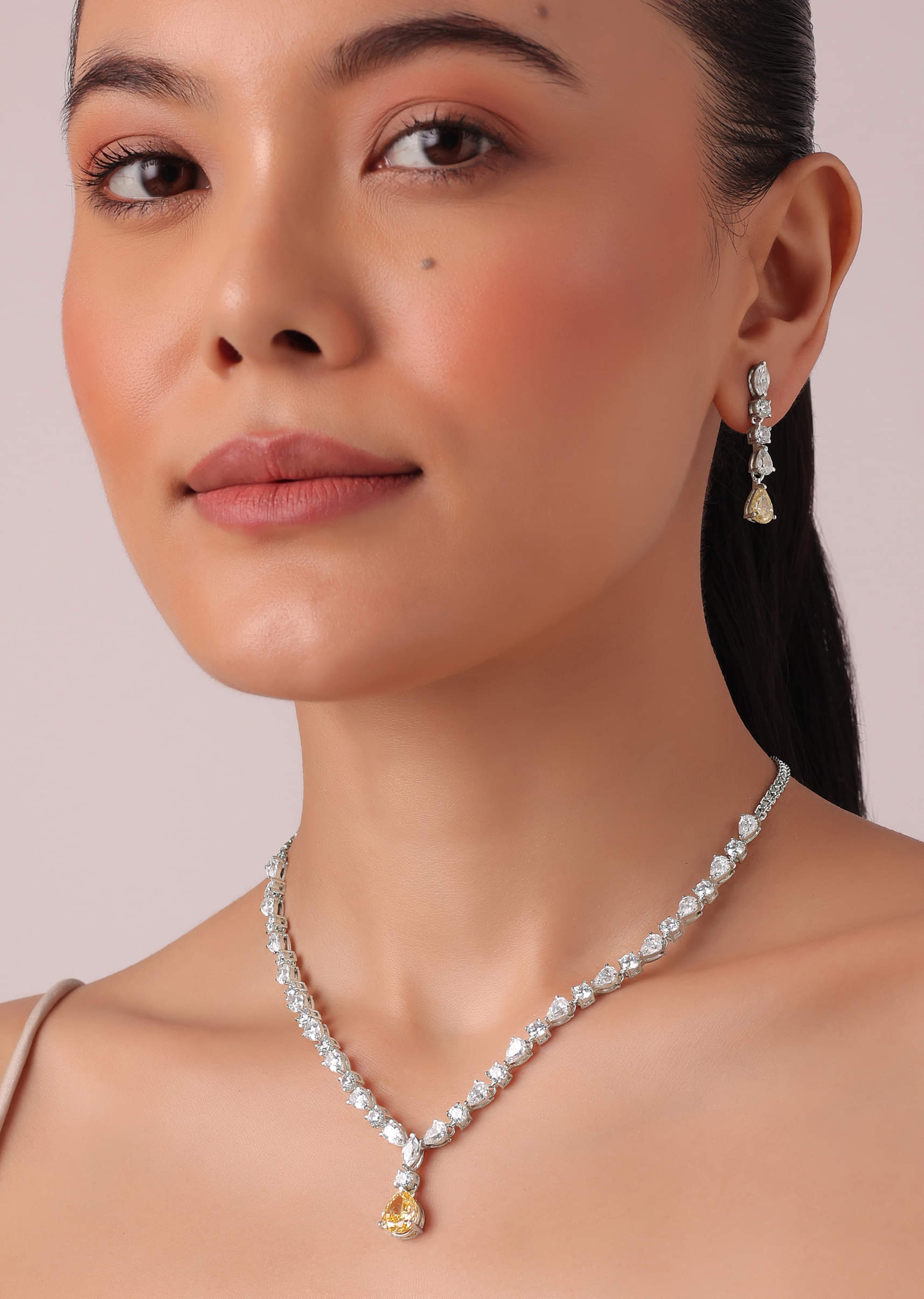 Buy 92.5 Sterling Silver Drop Pendant Necklace Set With