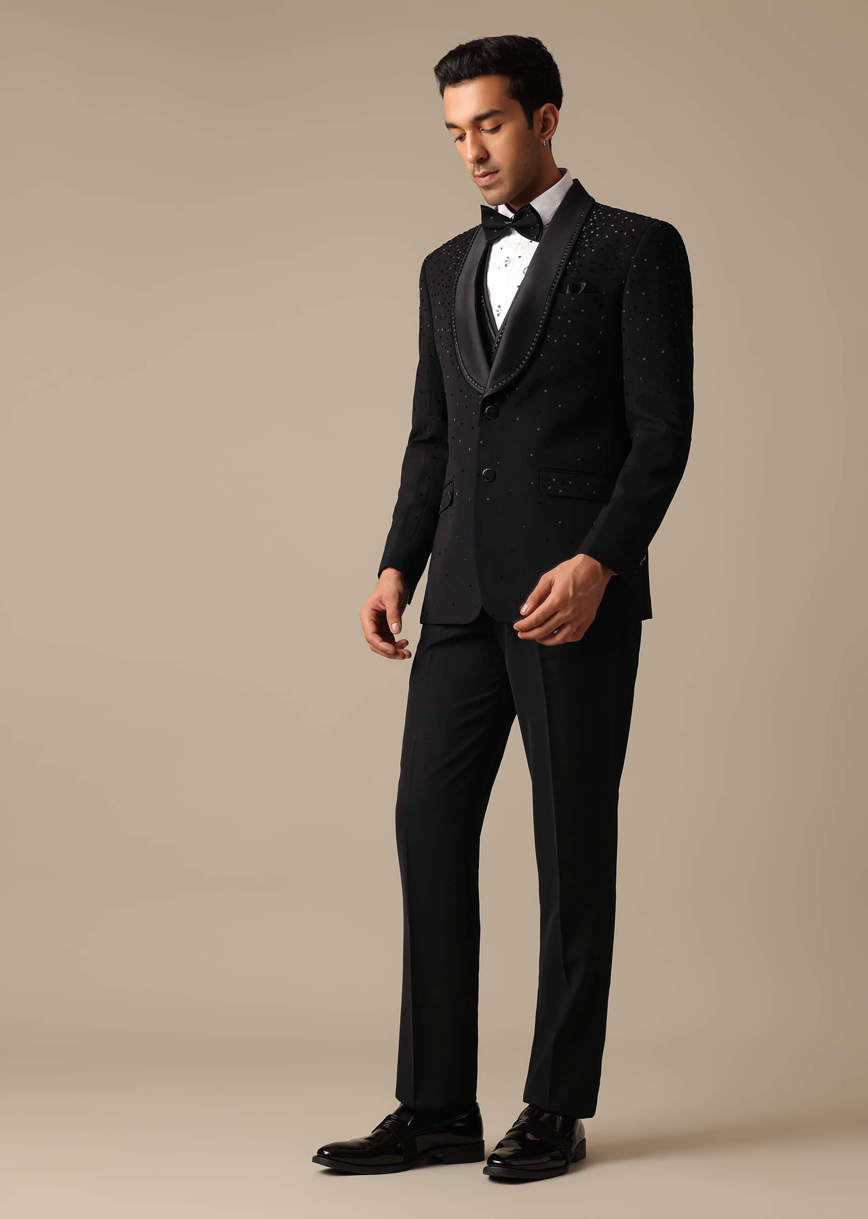 Buy Black Blazer And Pant Set With Embroidered Detail Tuxedo Set