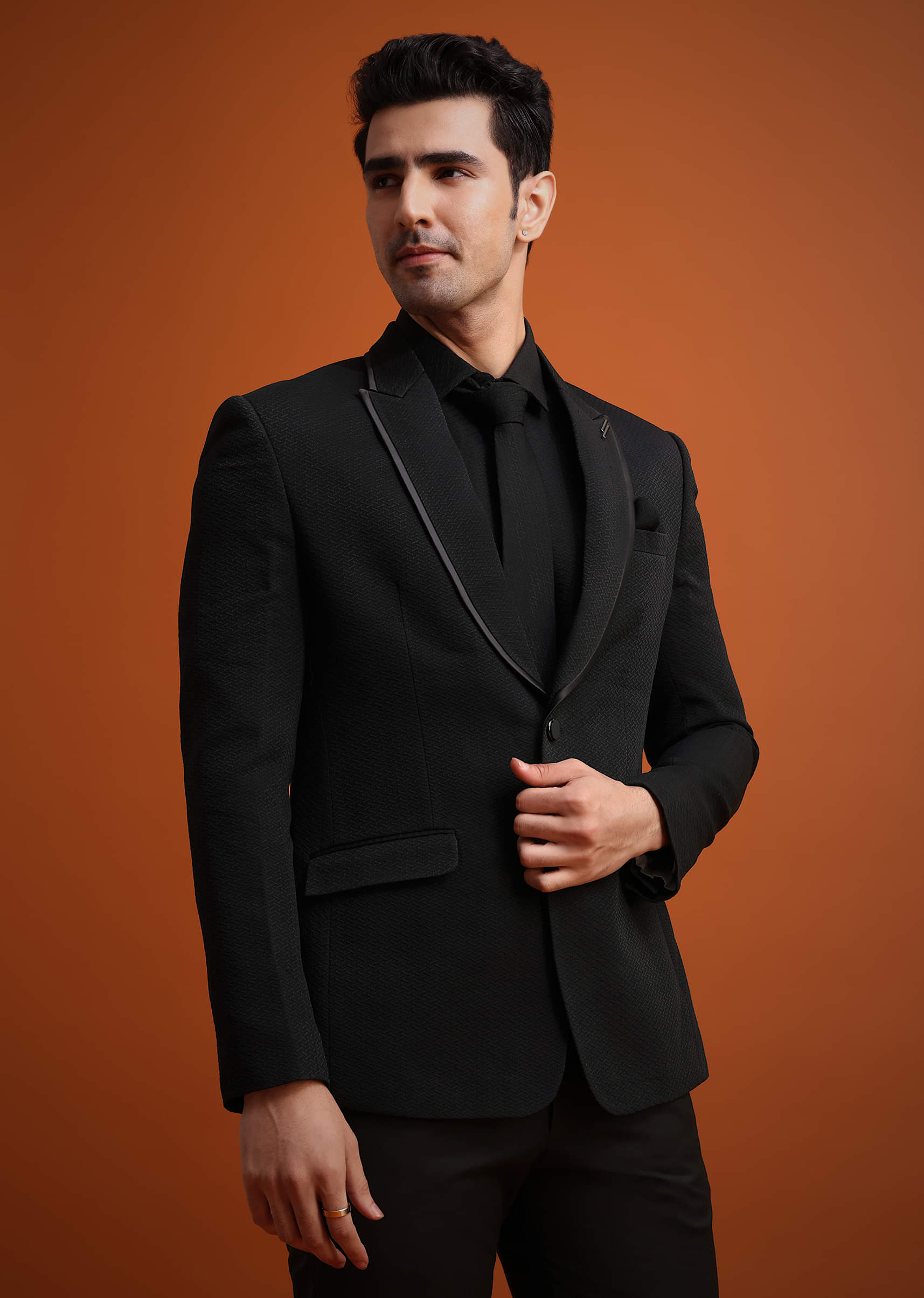 Buy Black Tuxedo And Shirt Set With Pocket Square