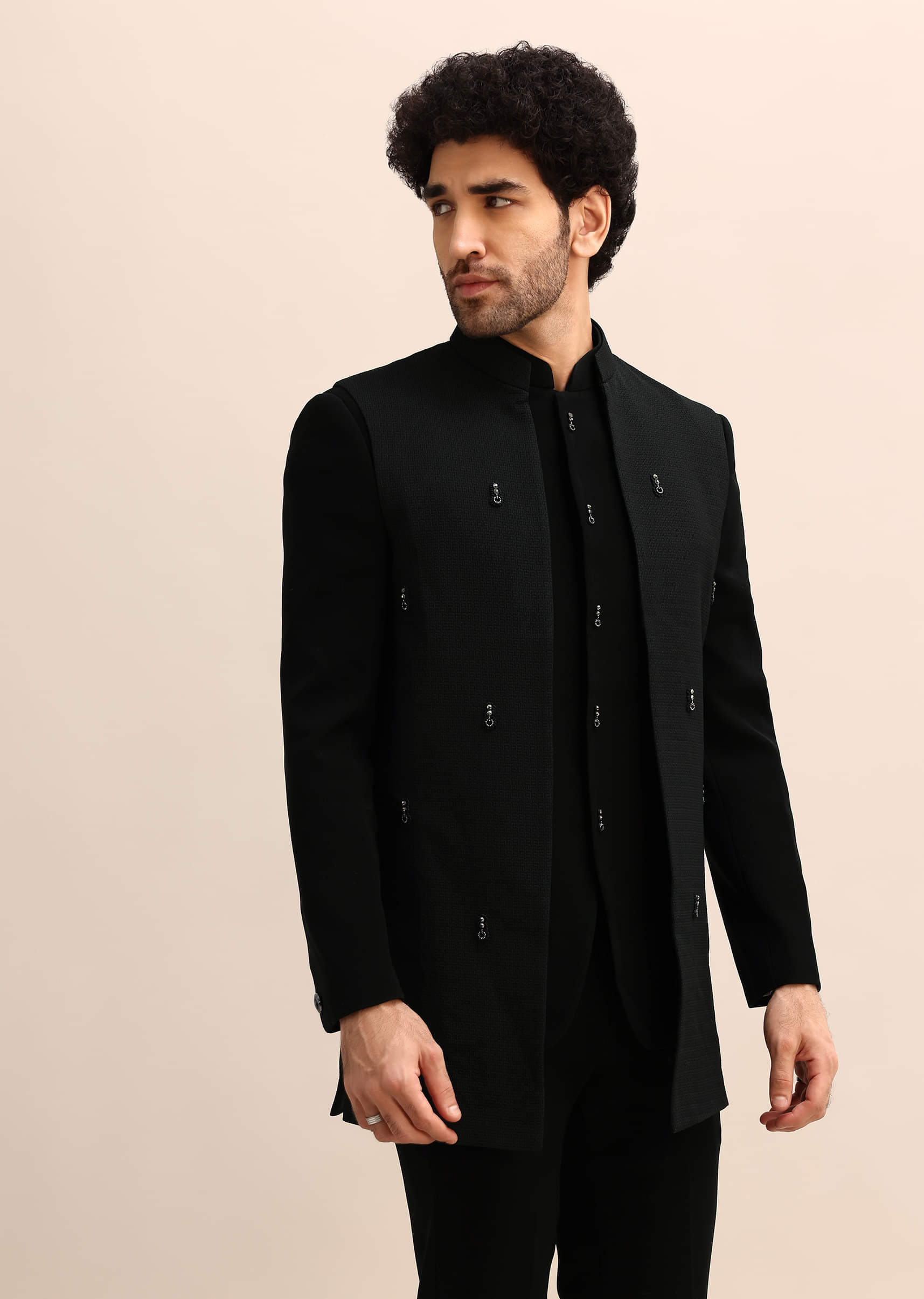 Buy Black Velvet Pc Jodhpuri Suit