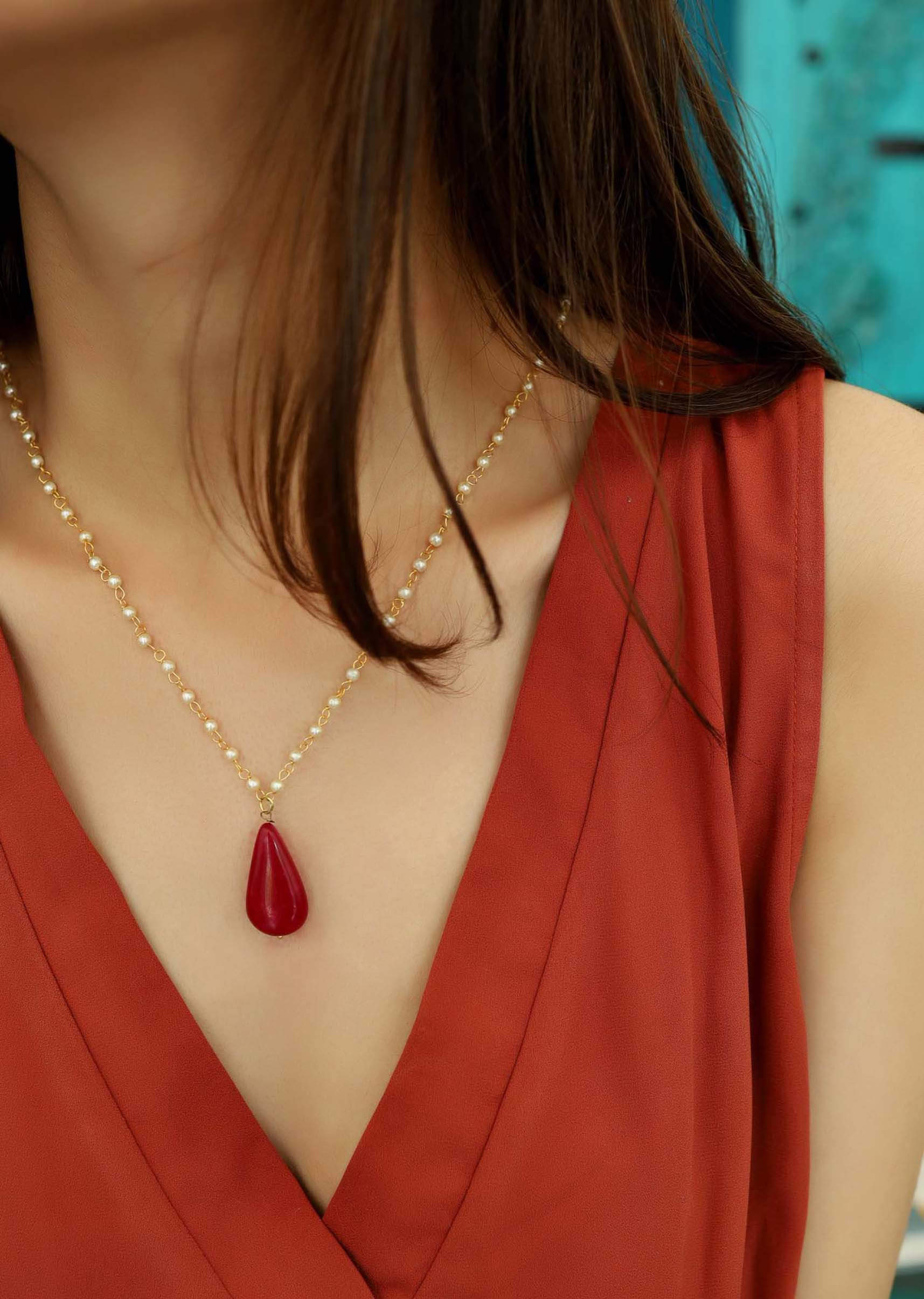 [STONE HENgE] 韓国☆925Silver☆Pearl Dripping Necklace CZ Teardrop Pearl Pendant Necklace - Cassandra Lynne