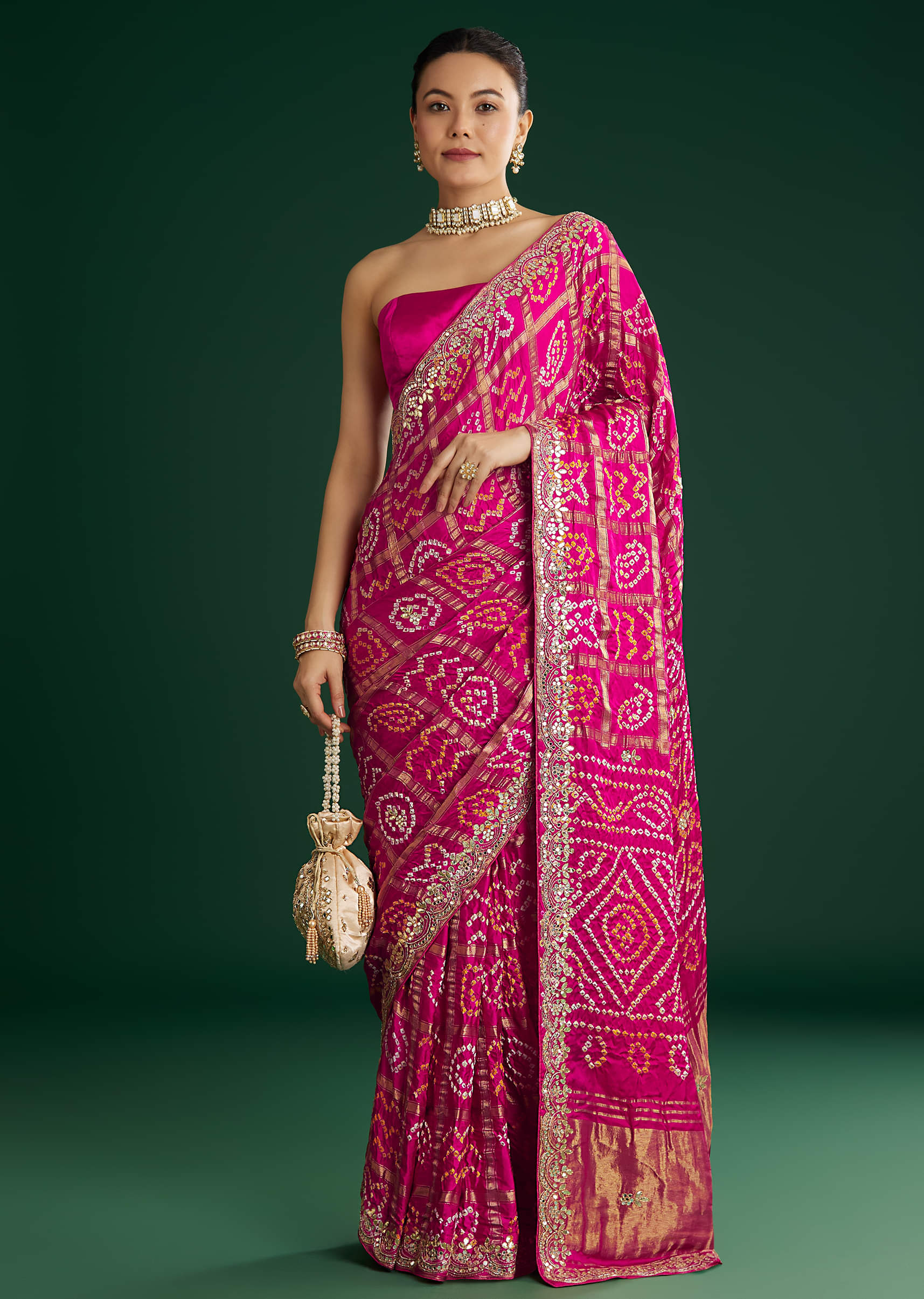 sari Buy Pink Bandhani Saree With Gota Work| KALKI Fashion Global