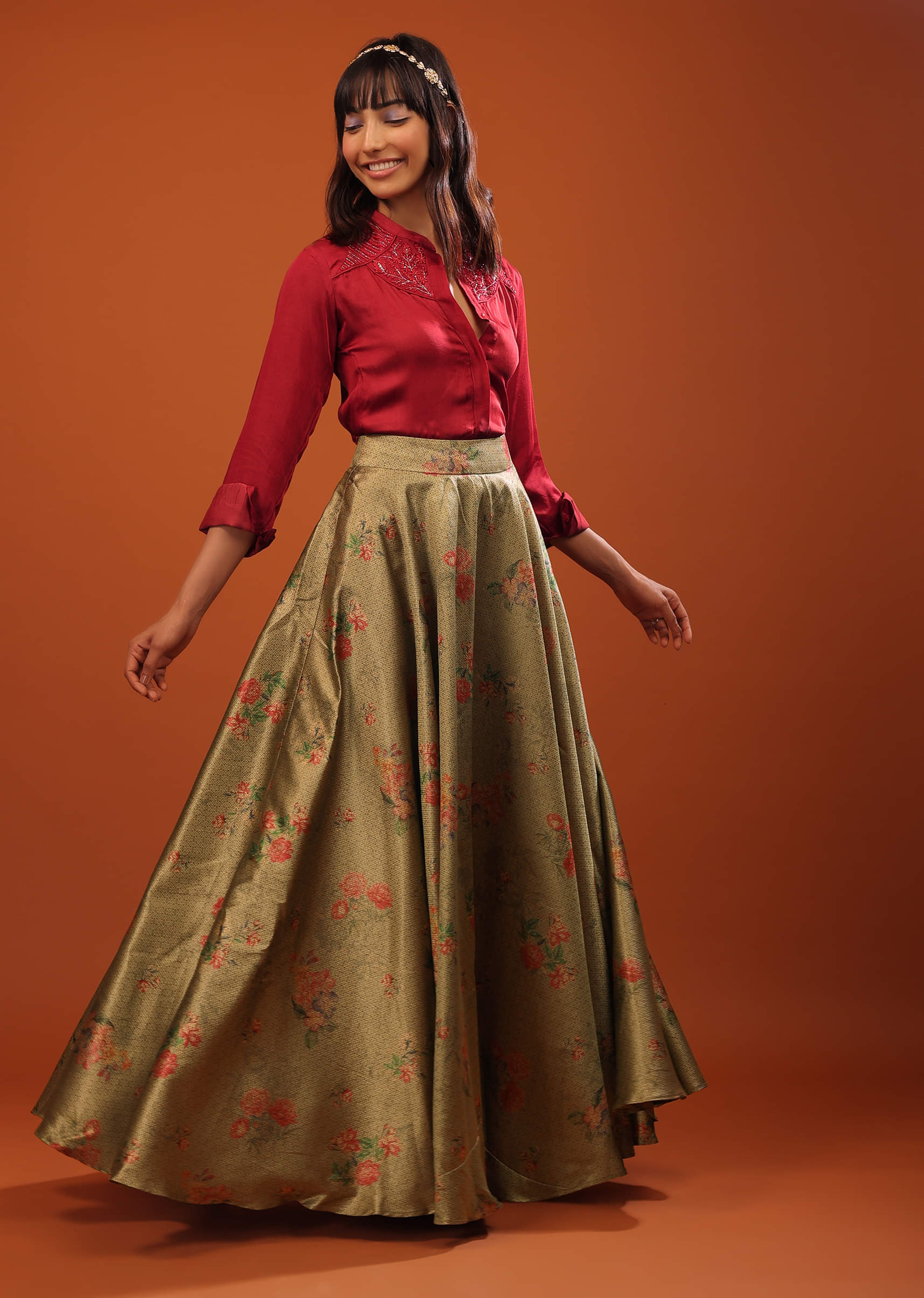 スカート Shirt Style Asymmetric Silk Skirt Buy Fiery Dola Silk Shirt And Tea-Green Banarasi Brocade