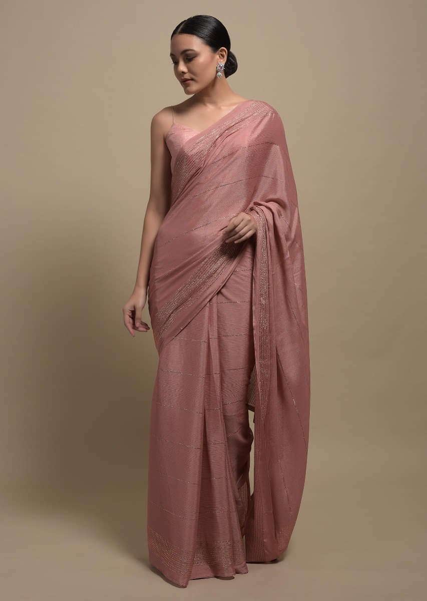 振袖ピンク（PATTI PATTI) Pink Cutdana Embroidered Bandhani Weave Saree With