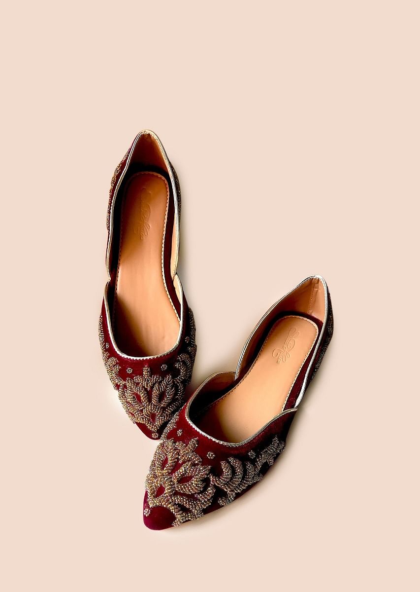Maroon velvet flats online