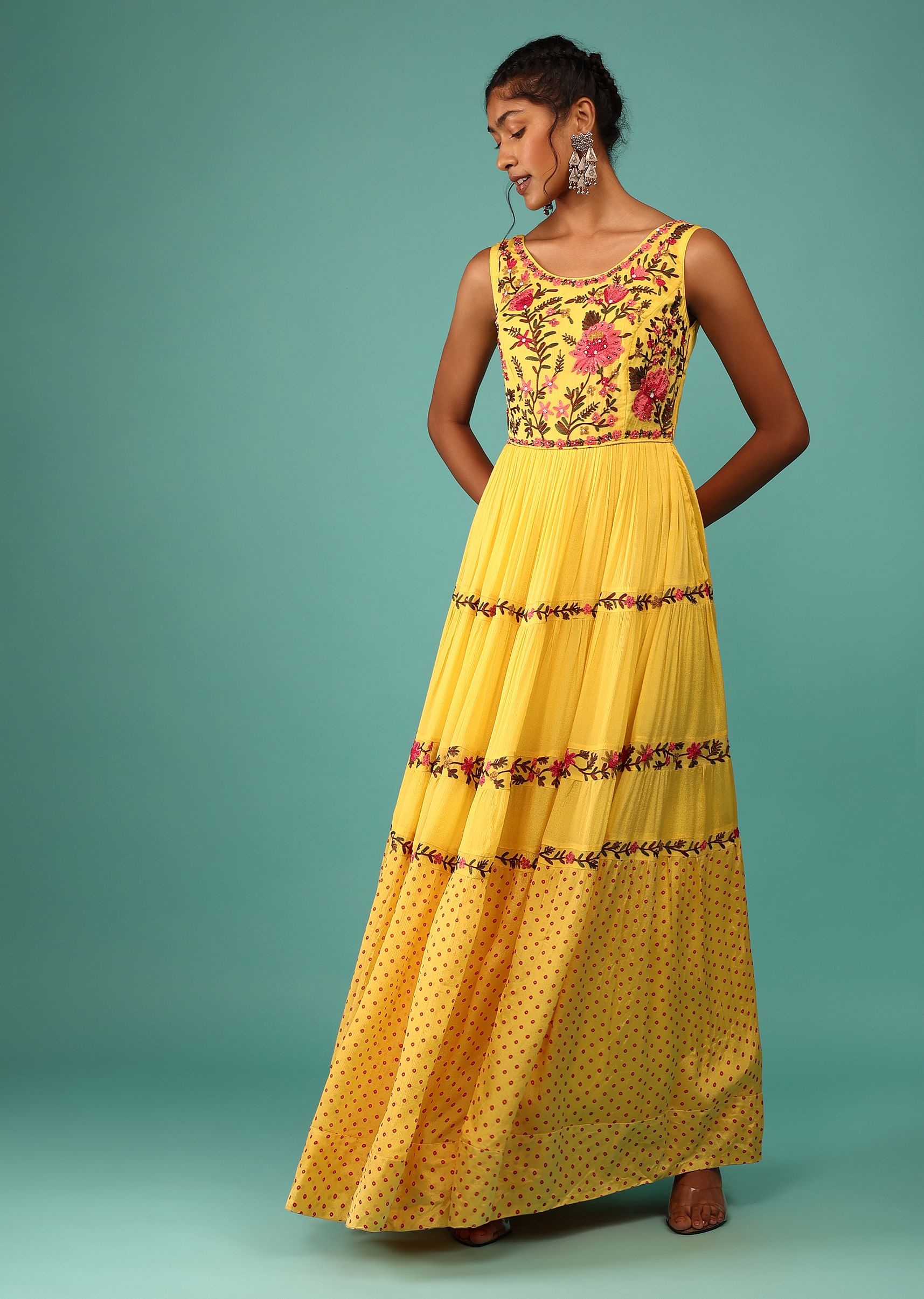 Yellow flowy maxi dress cheap
