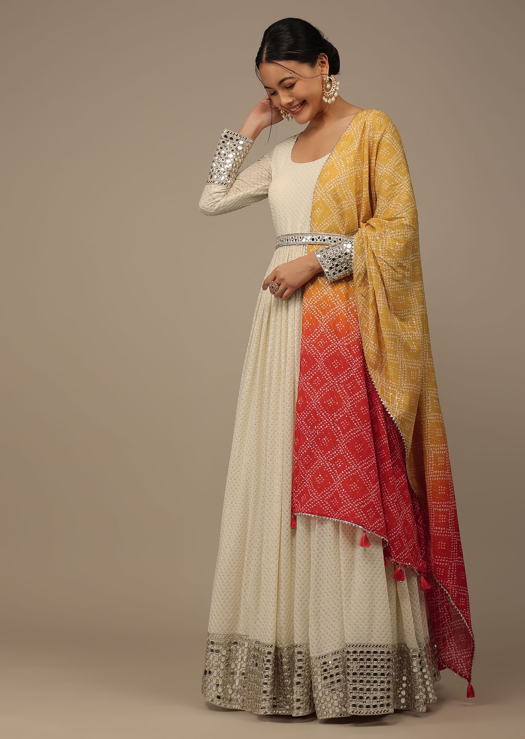 White churidar with bandhani dupatta on sale