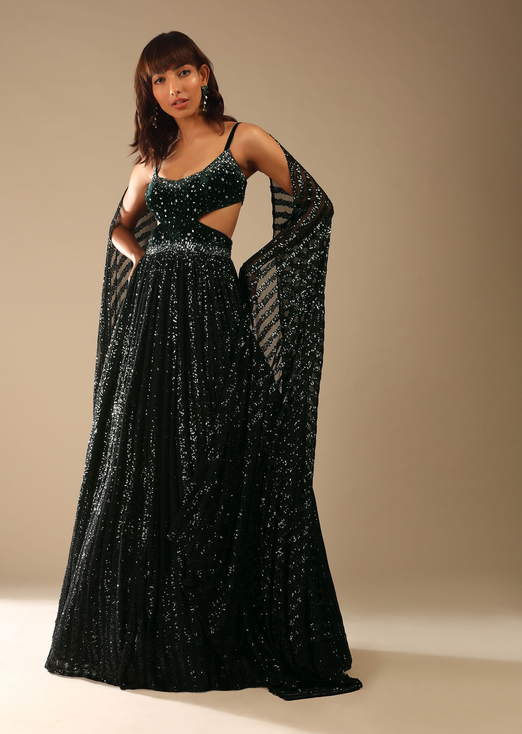 Dark green gown online clearance