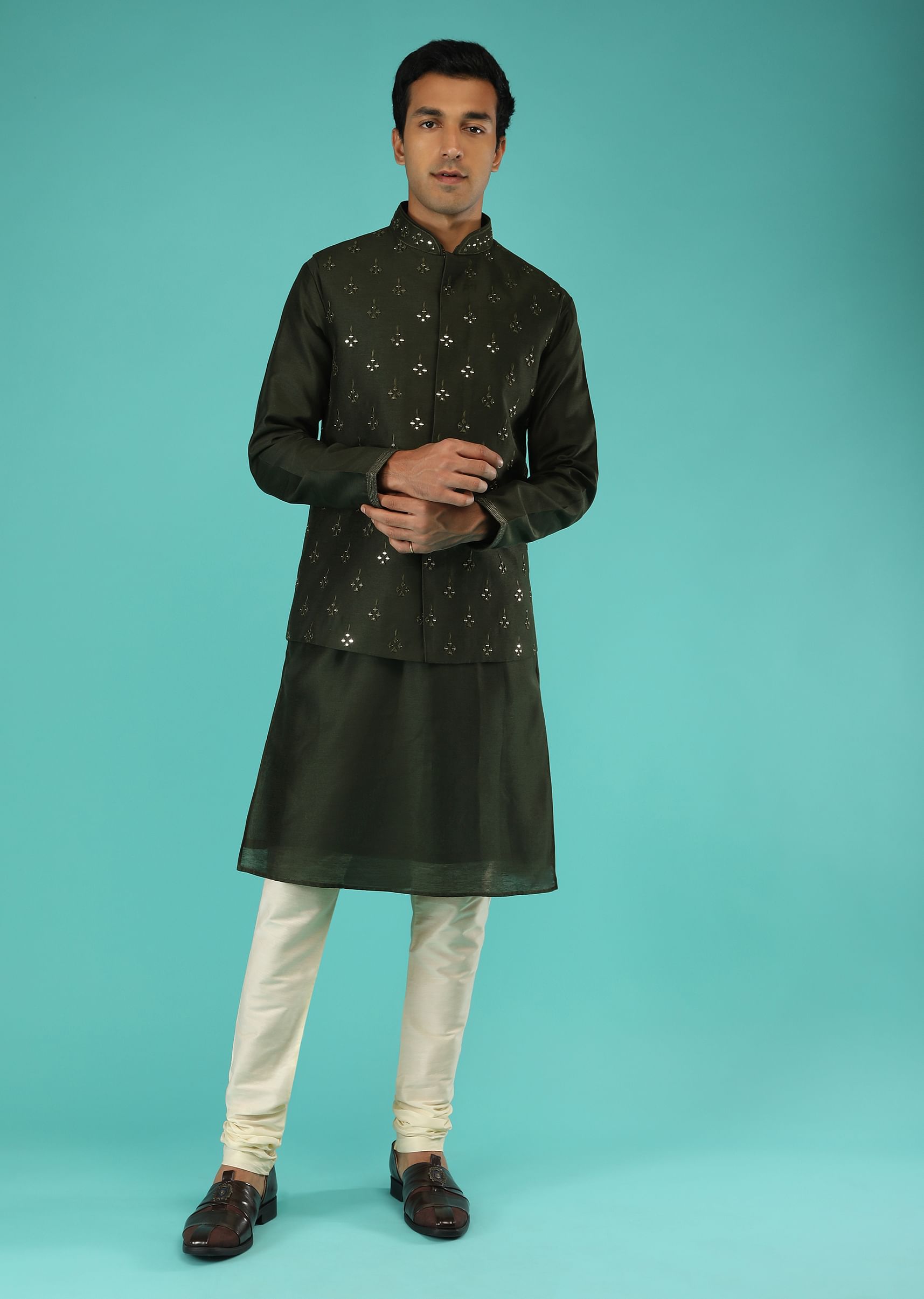 Dark green nehru jacket best sale