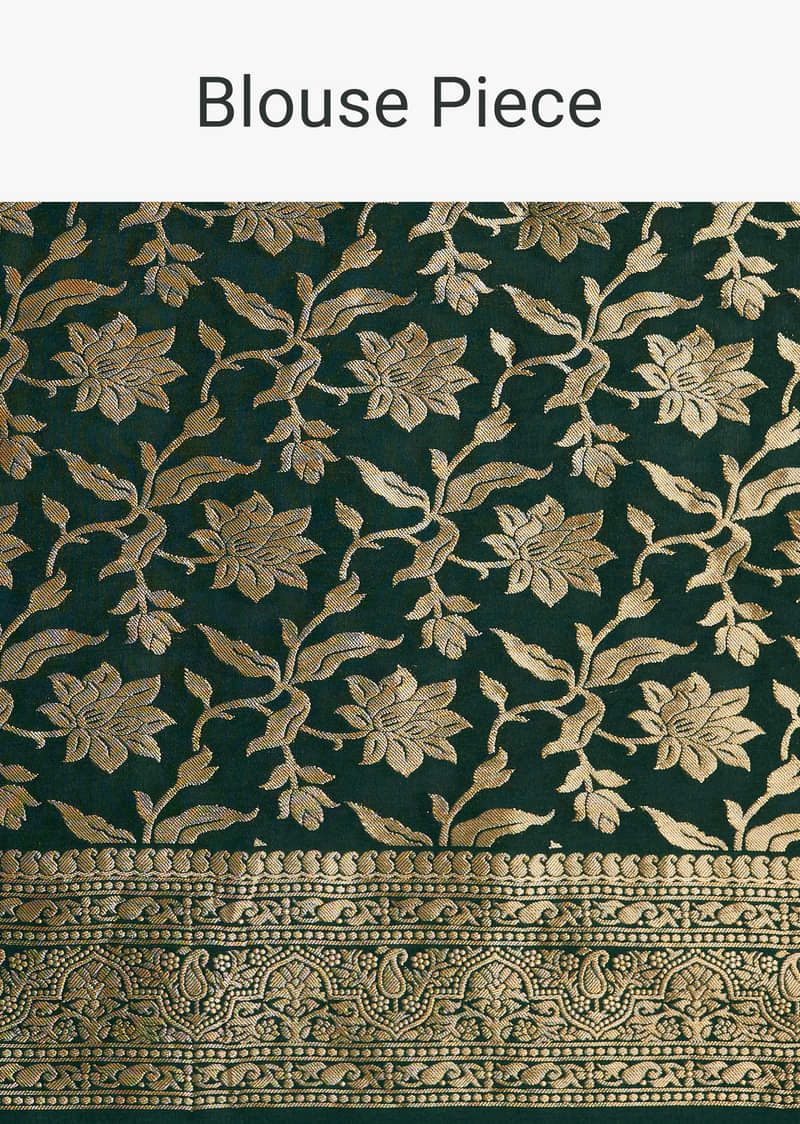 Dark Green Tissue Silk Saree With Zari Border Butti And Pallu