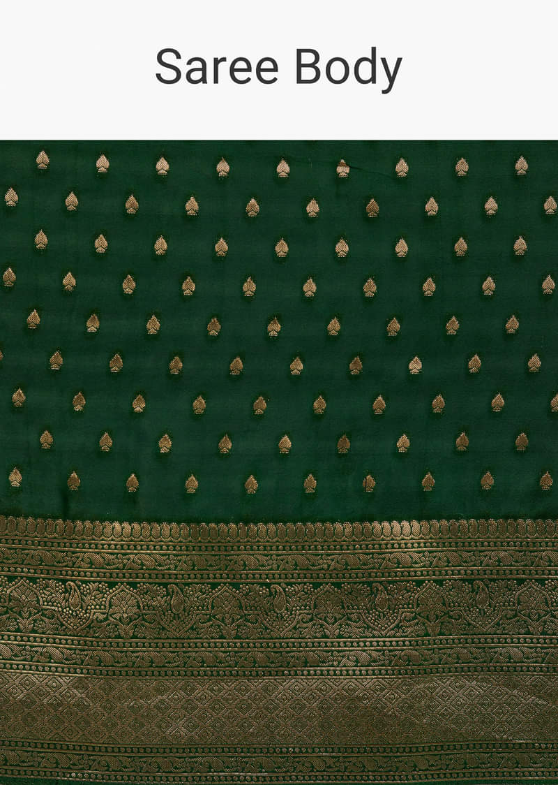 Dark Green Tissue Silk Saree With Zari Border Butti And Pallu