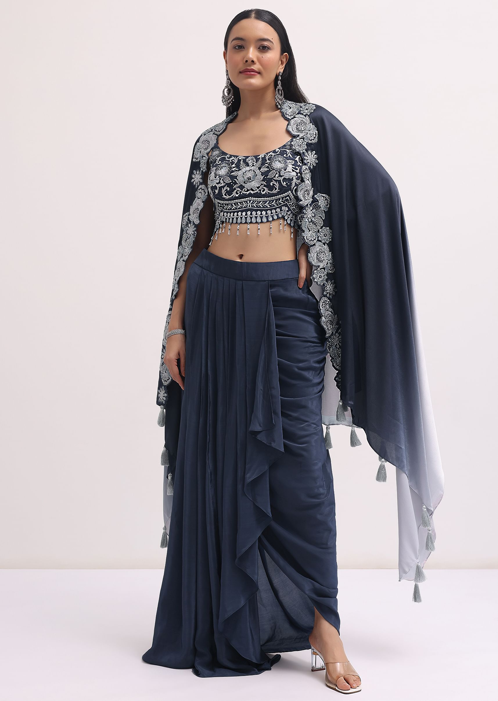 Grey embroidered skirt shop